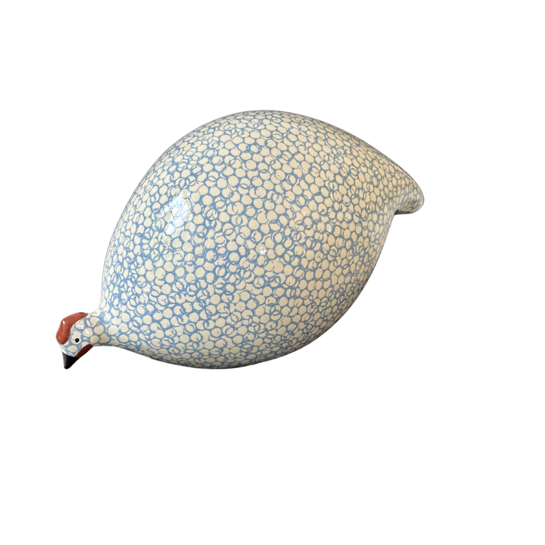 Ceramic Guinea Fowl | White with lavender blue  spots | Pecking