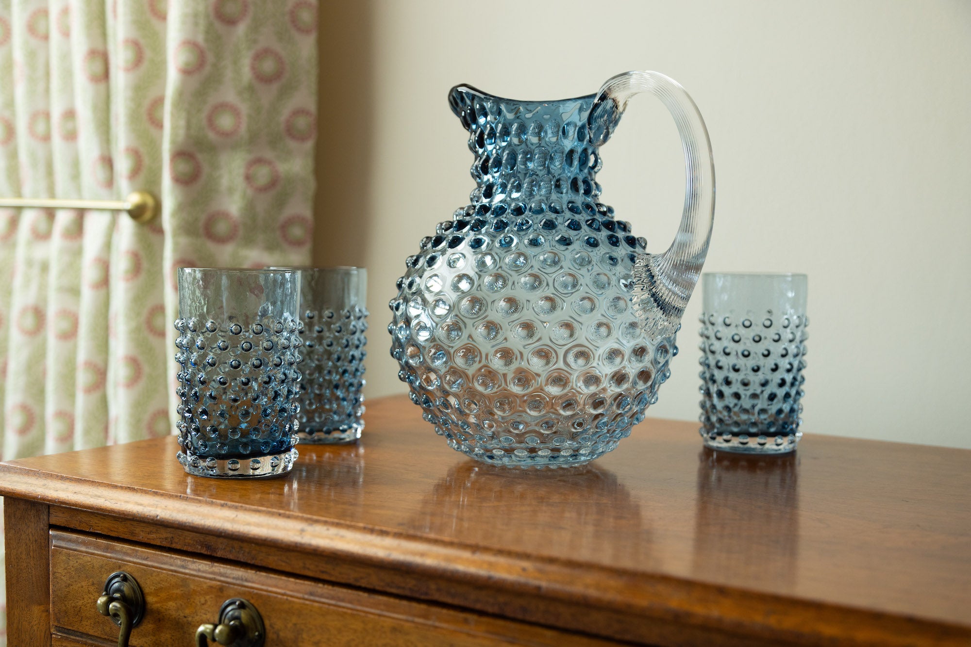 Smoke Underlay blue hobnail jug and tumblers