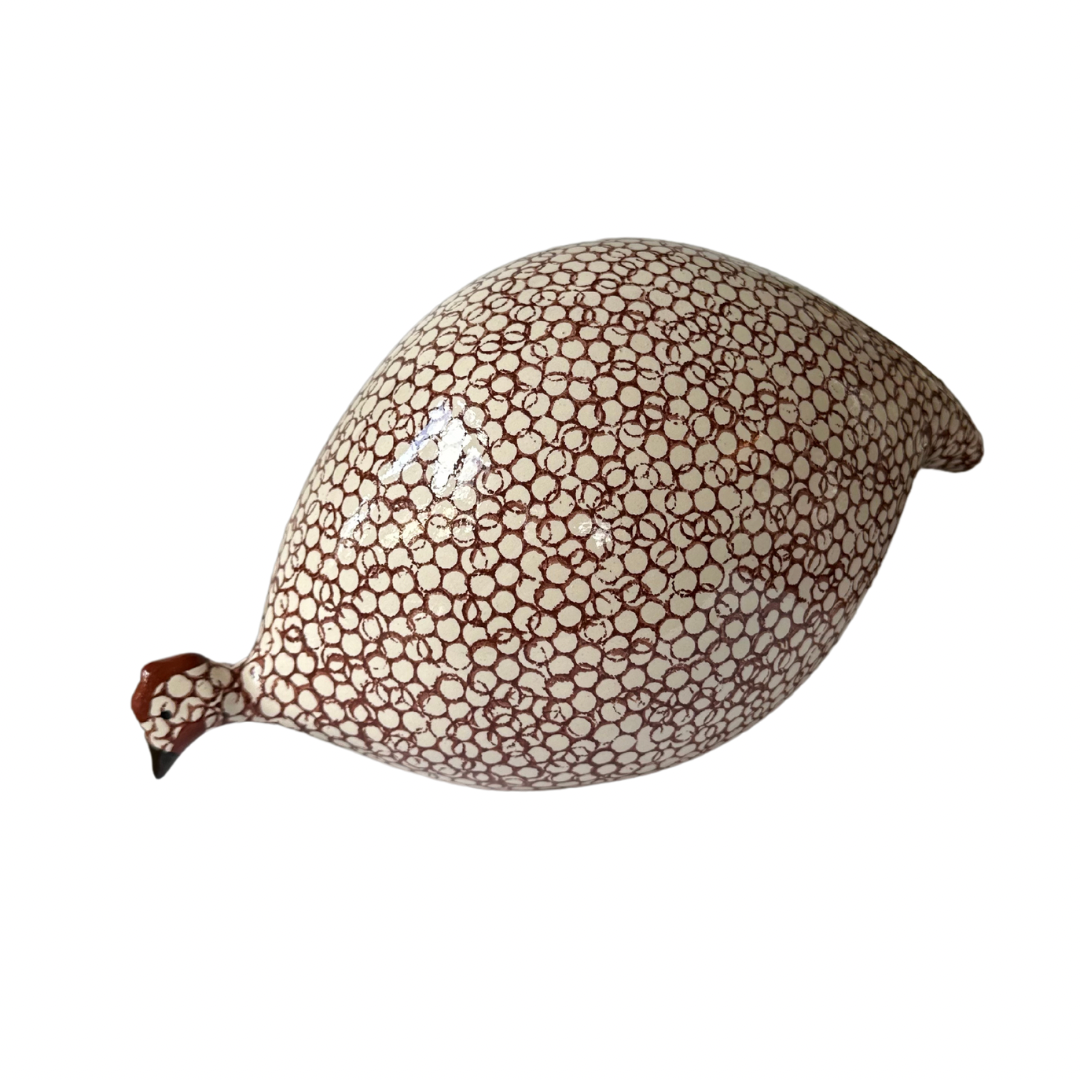 Ceramic Guinea Fowl | White with red spots | Pecking