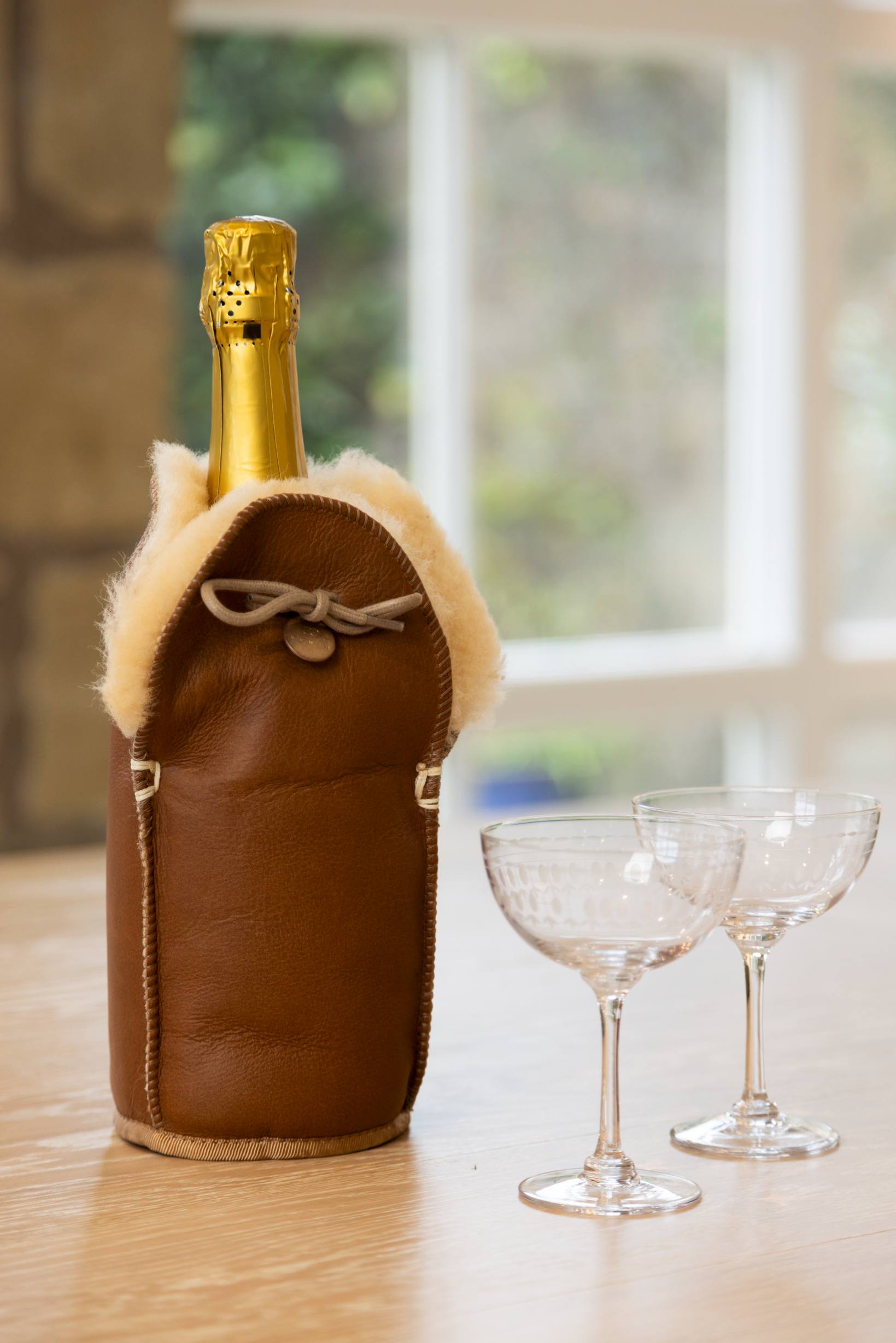 Brown leather bottle cooler