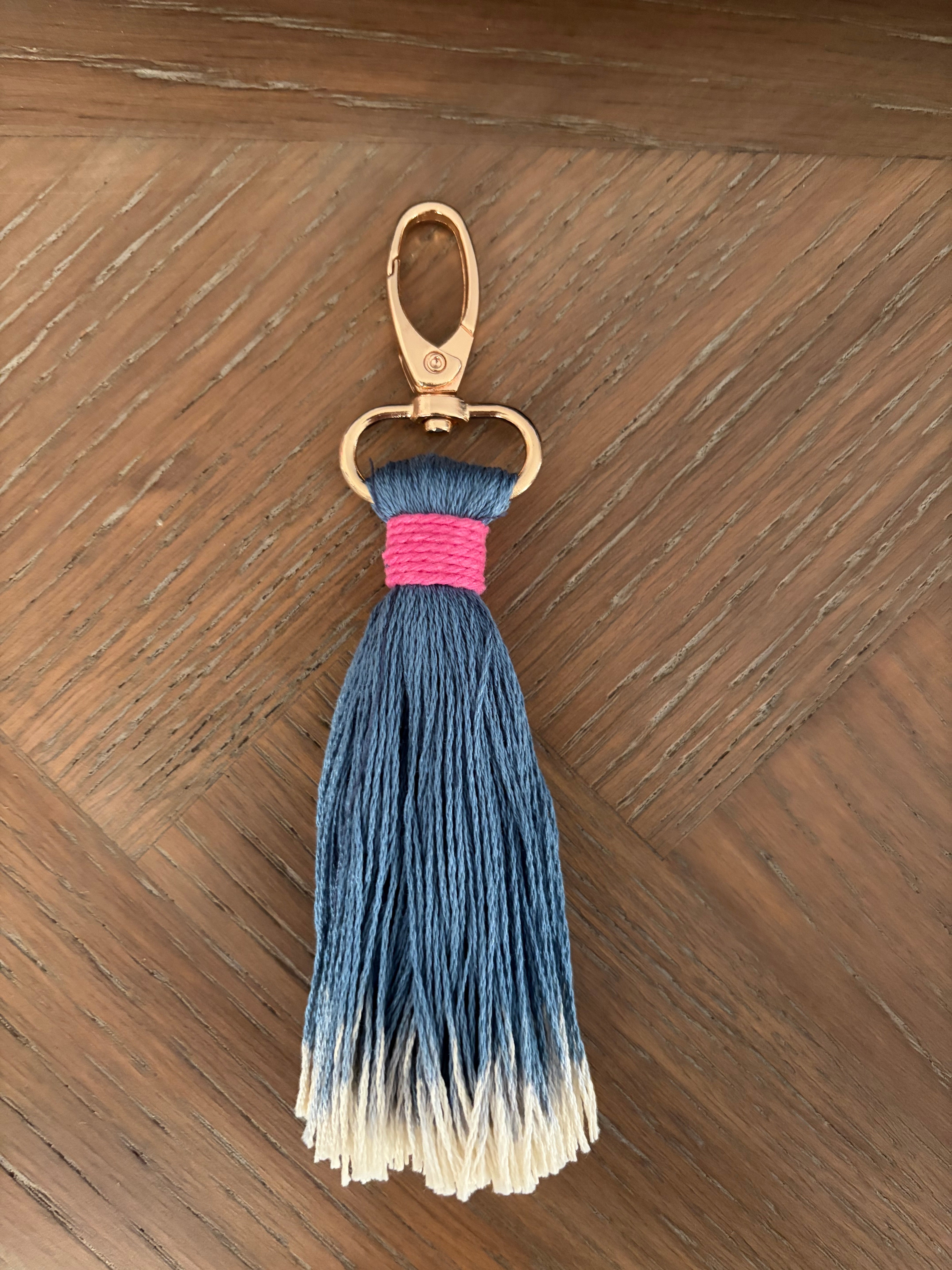 Blue dip dyed tassel keyring