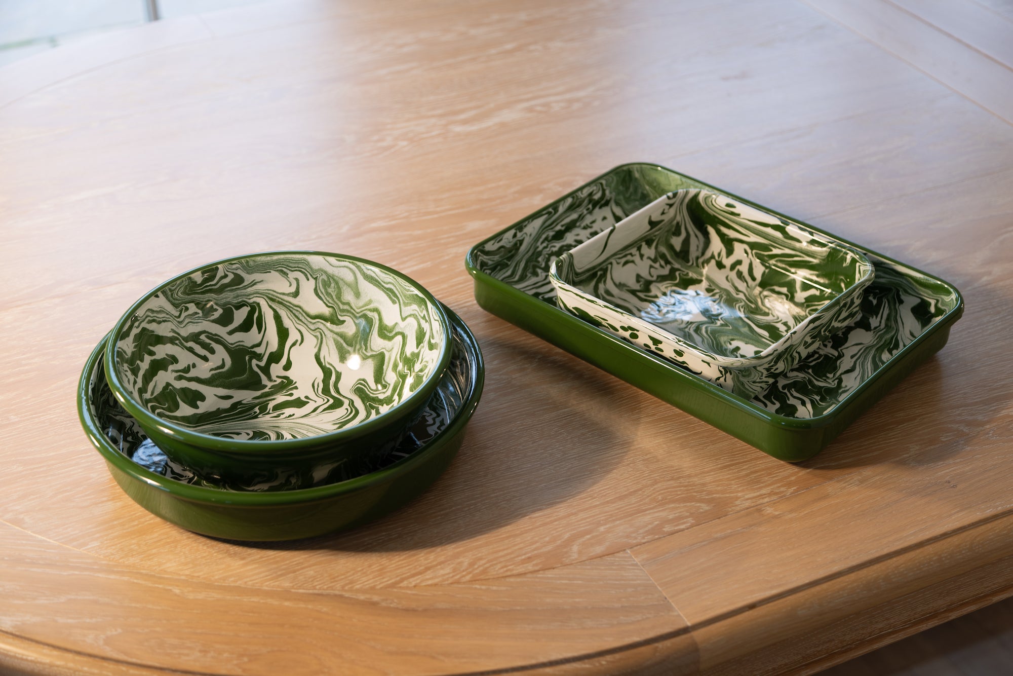 Green marble enamel baking dishes
