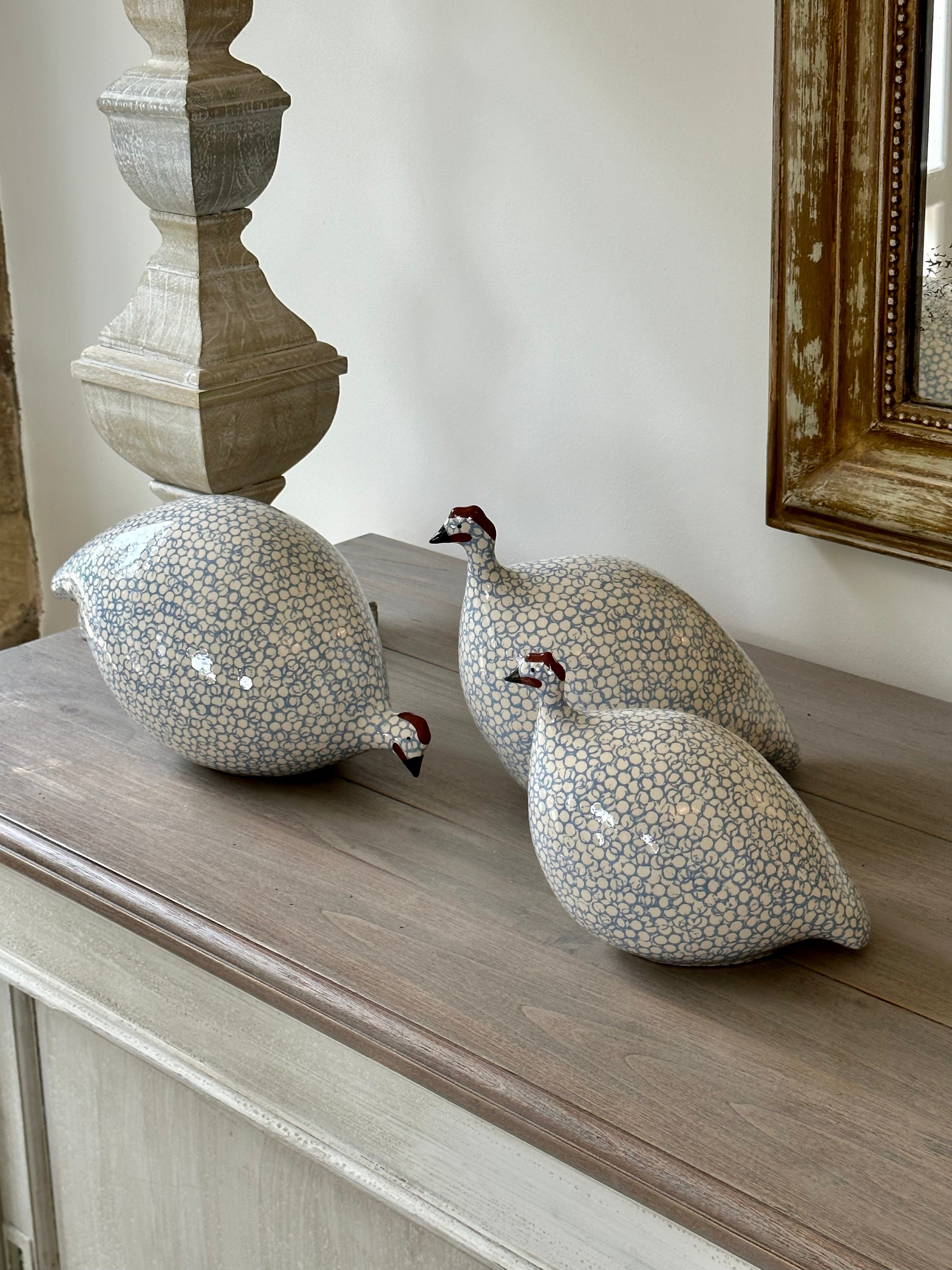 Ceramic Guinea Fowl | White with lavender blue spots | Medium