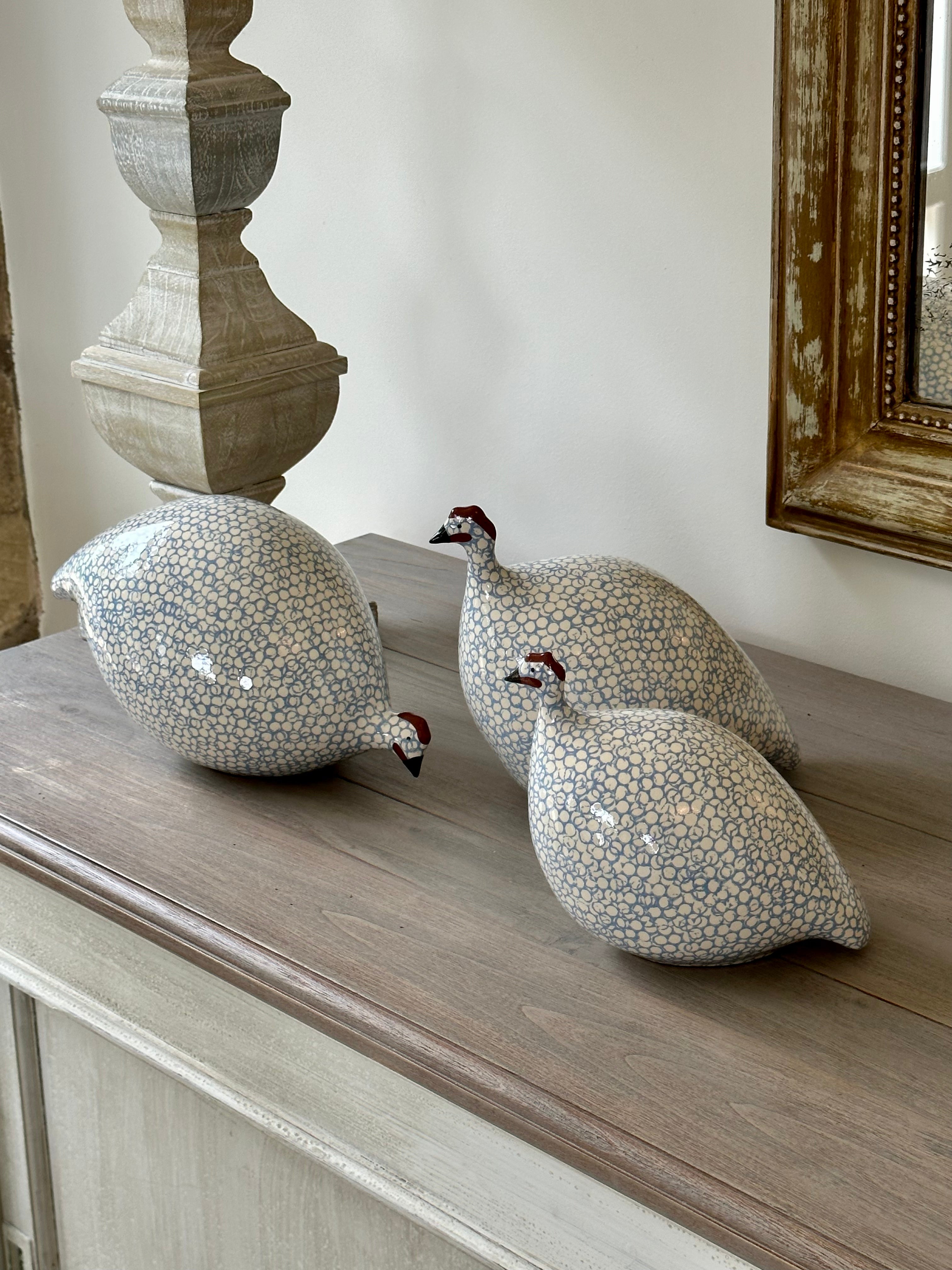 Guinea Fowl | White with lavender blue spots | Medium