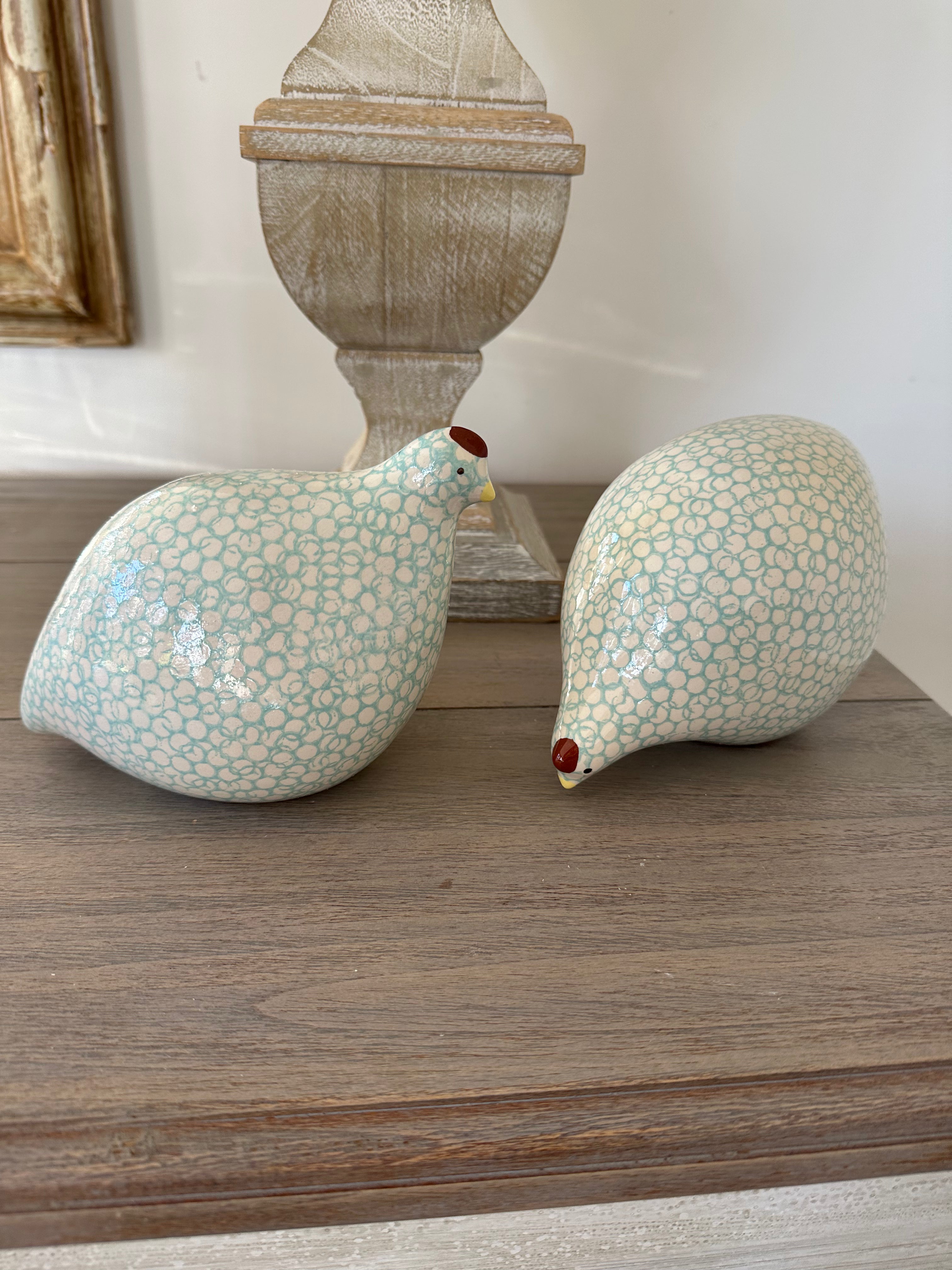 Ceramic Quail | White with turquoise spots