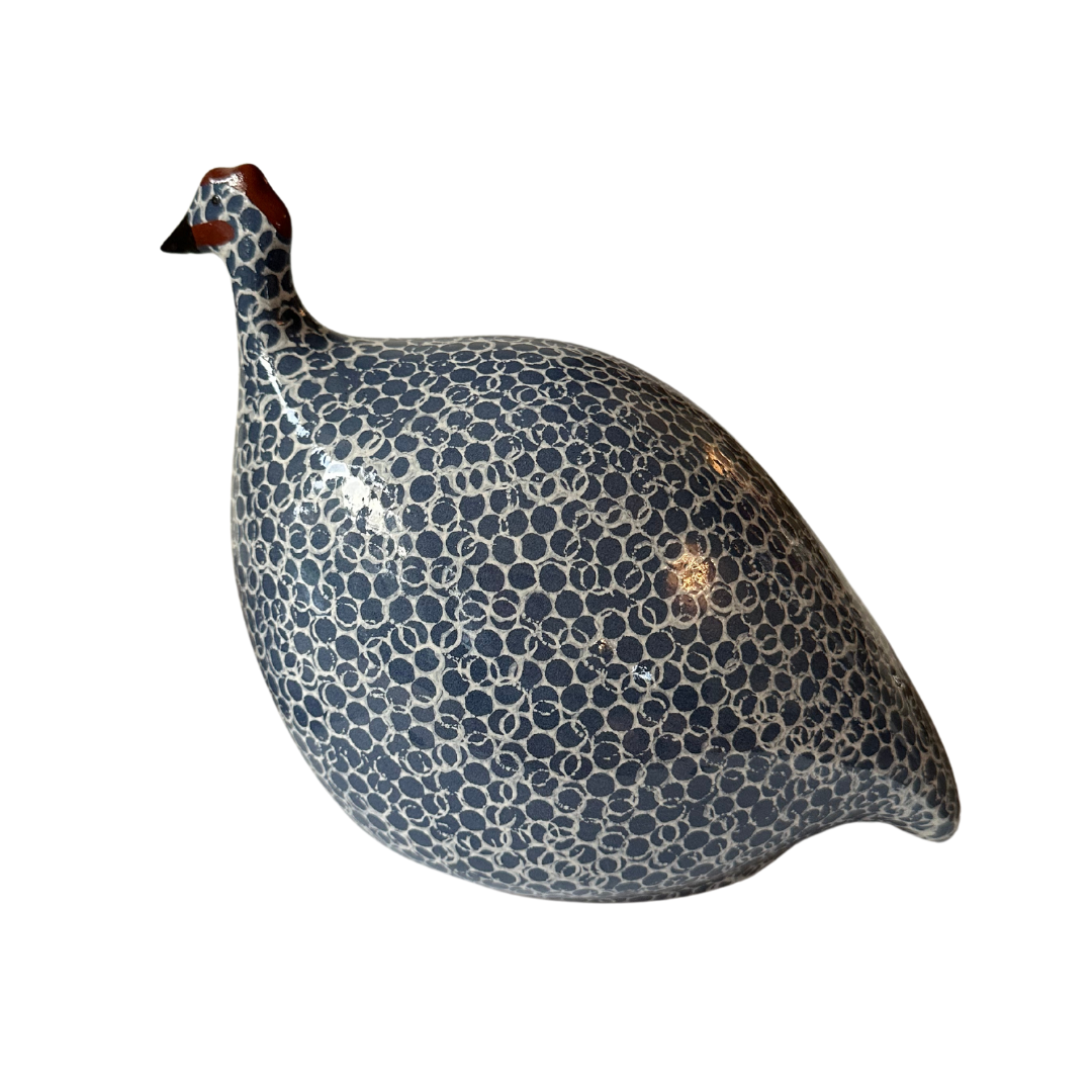 Large blue ceramic guinea fowl
