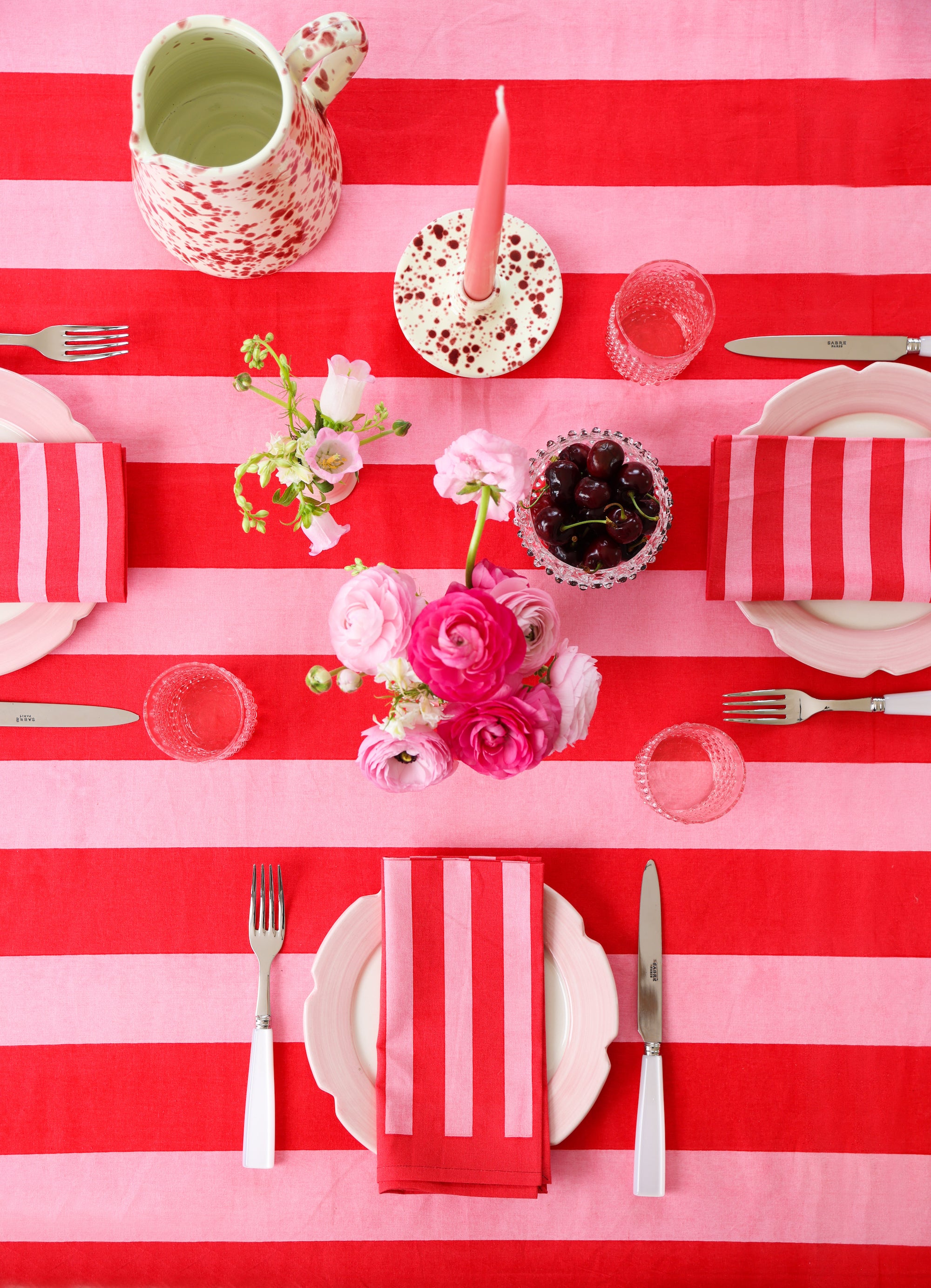 Stripe pink and red table cloth