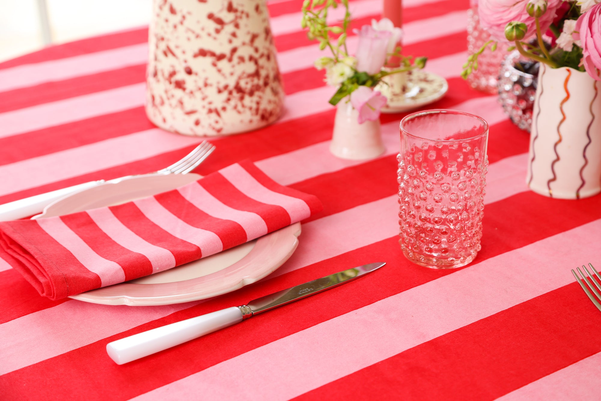‘Stripe’ Cotton Table Cloth | Red & Pink