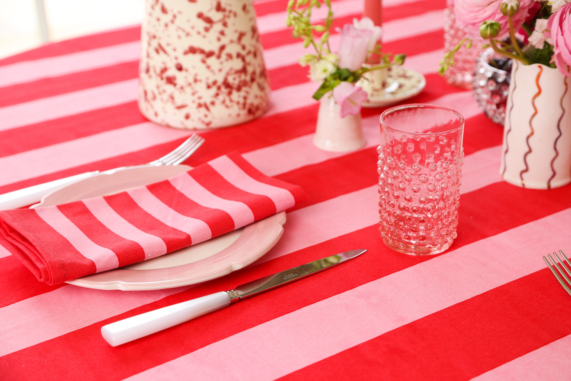 Striped Table Cloth | Red & Pink