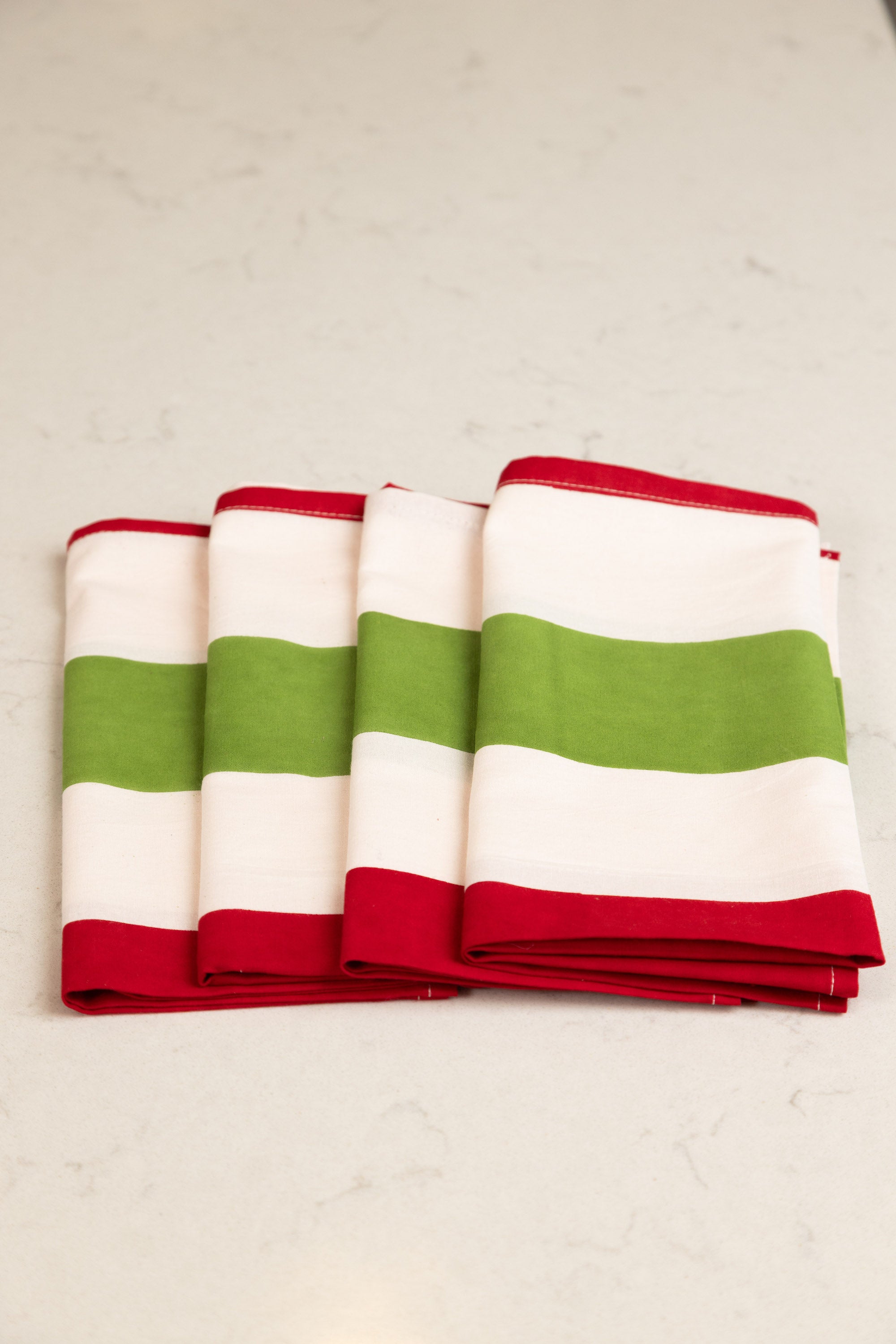 Green and red stripe cotton napkins