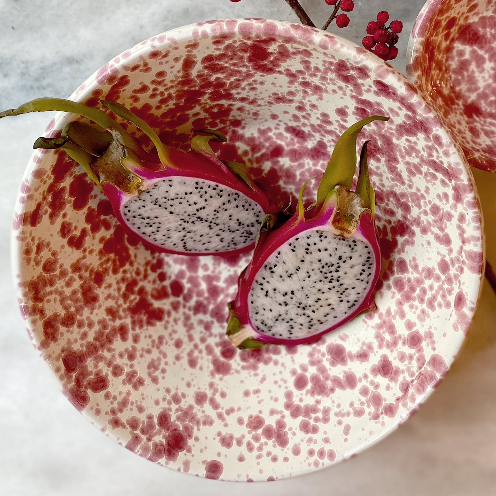 Red splatter salad bowl