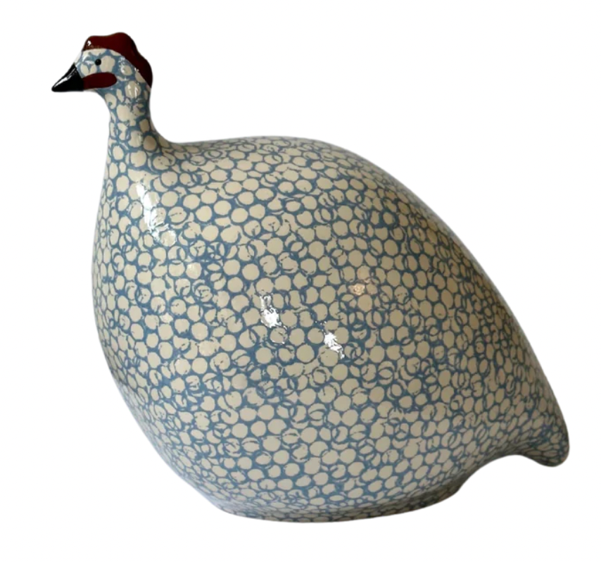 Ceramic Guinea Fowl | White with lavender blue spots | Large