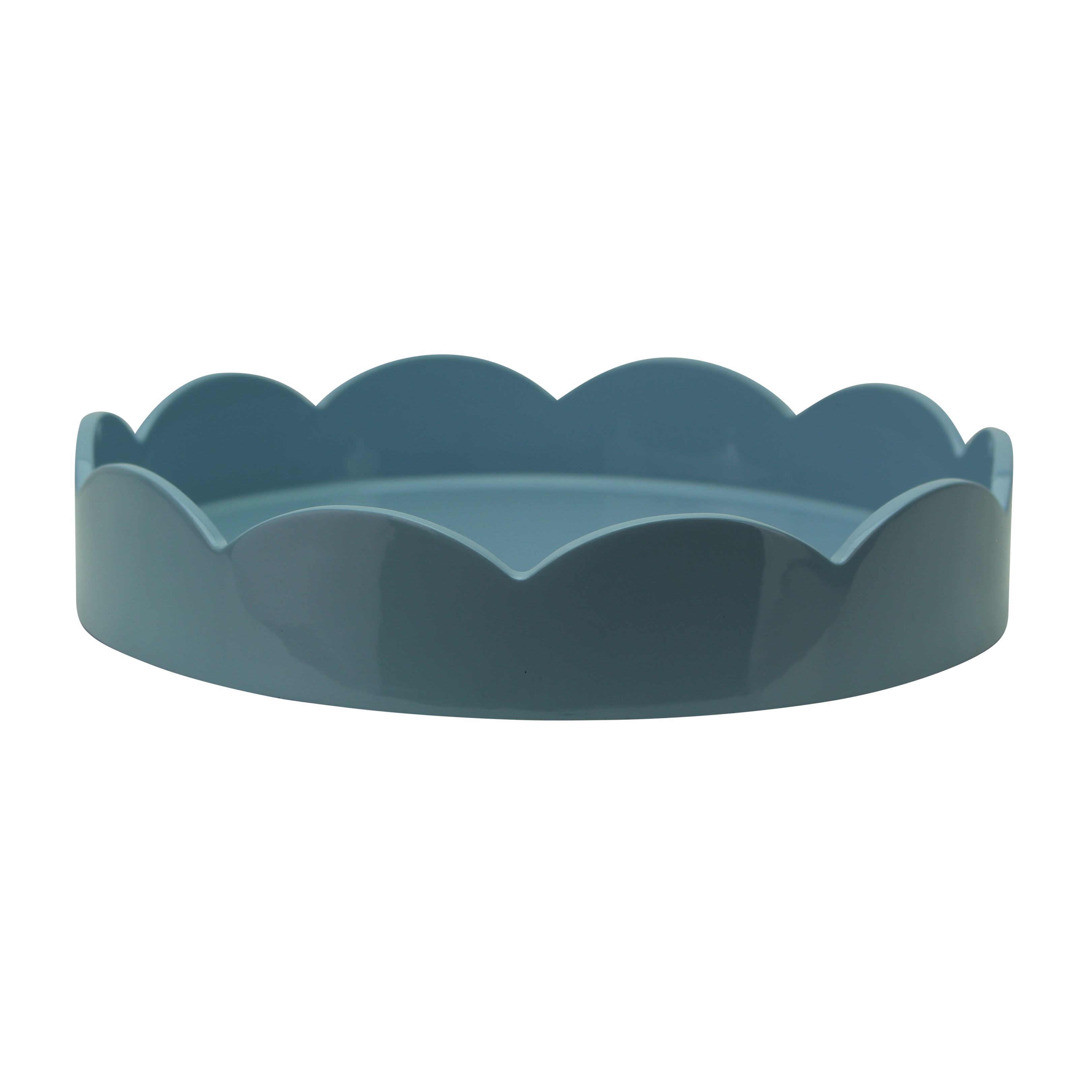 Round scalloped tray in pale denim blue