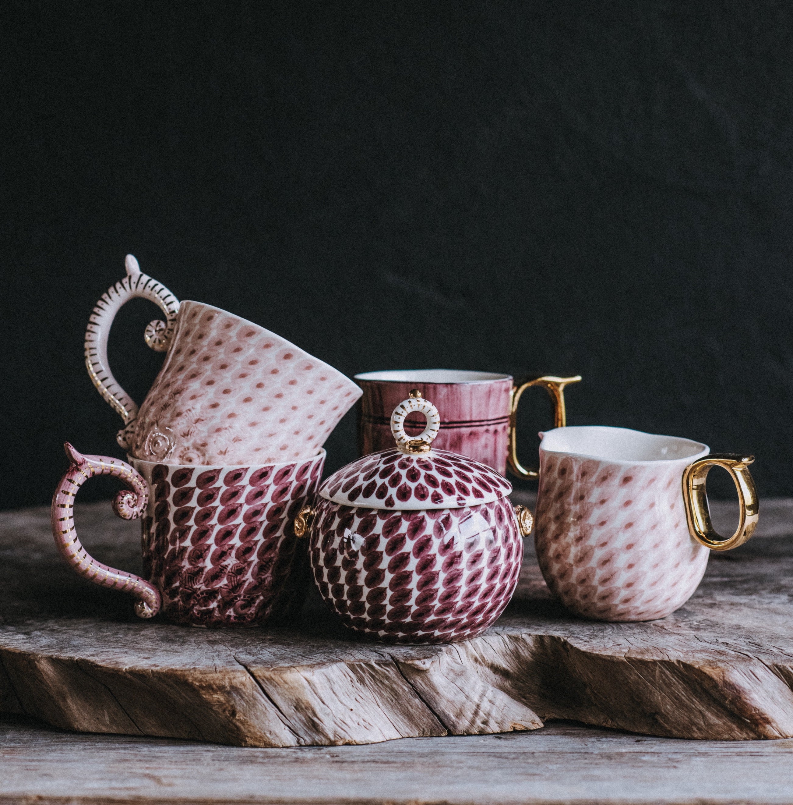 Aubergine dash patterned Miranda Berrow lidded bowl