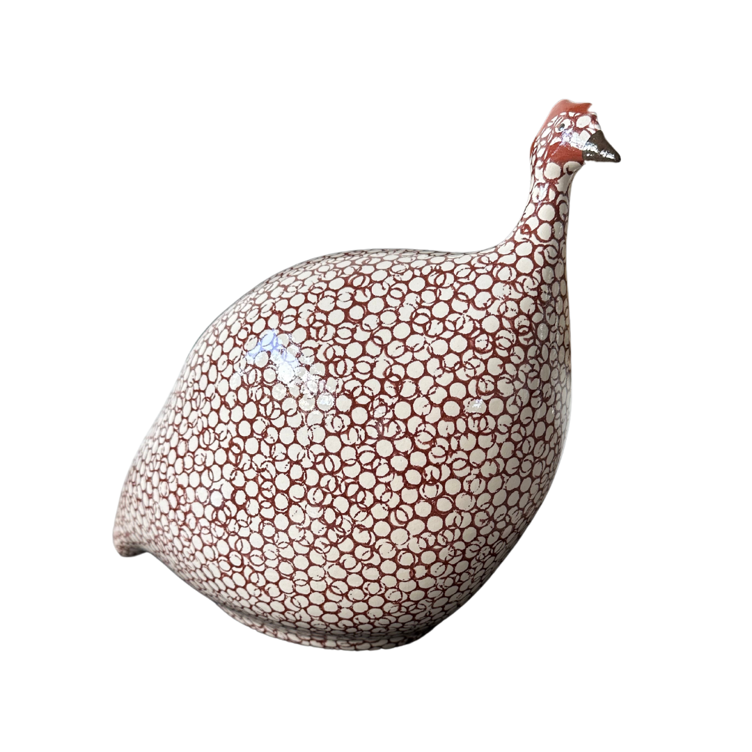 Large Ceramic guinea fowl red with white spots