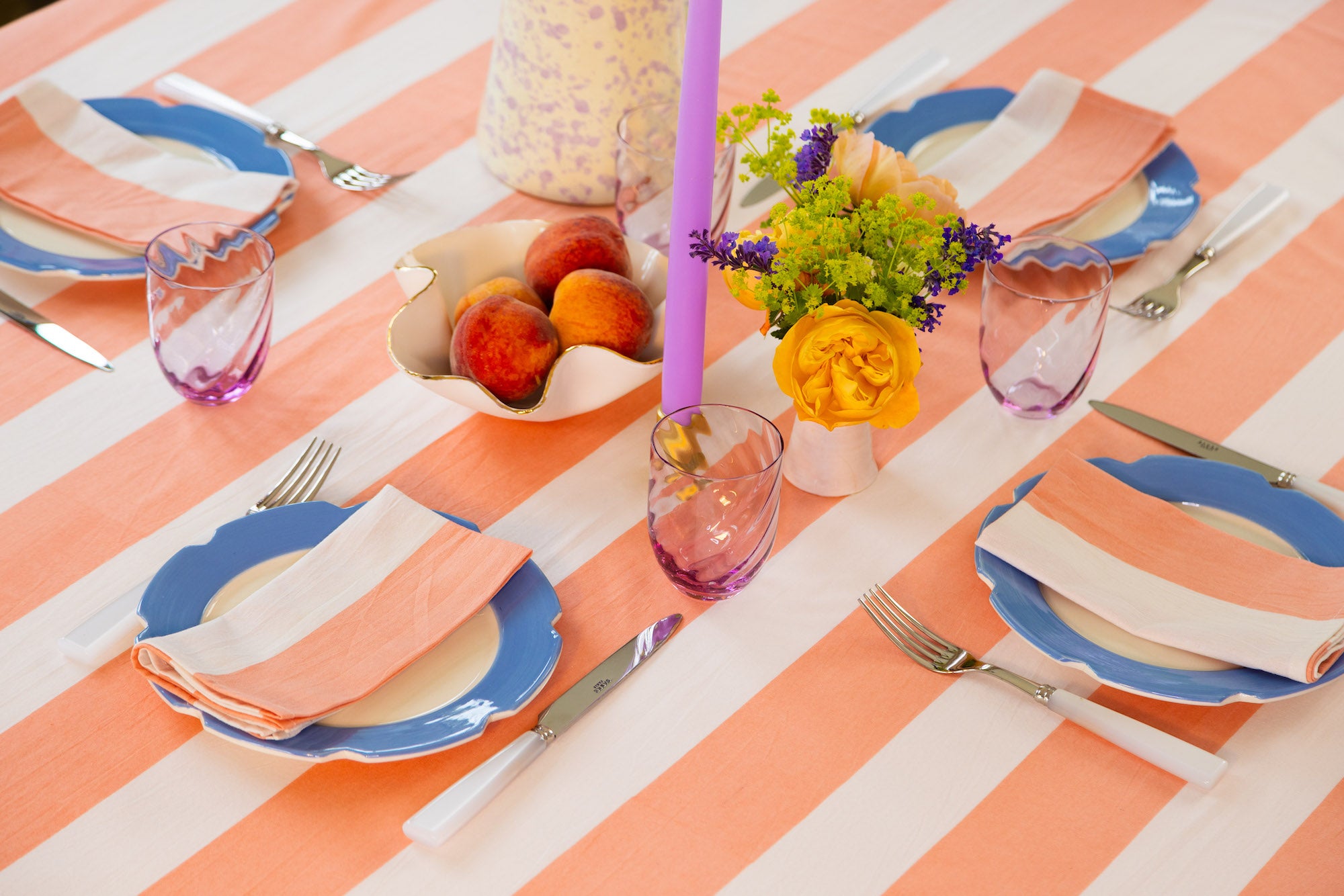 ‘Stripe’ Cotton Table Cloth | Peach