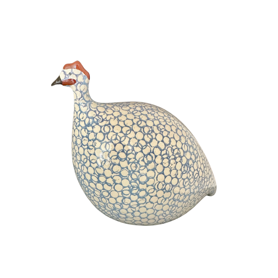 Ceramic Guinea Fowl | White with lavender blue spots | Small