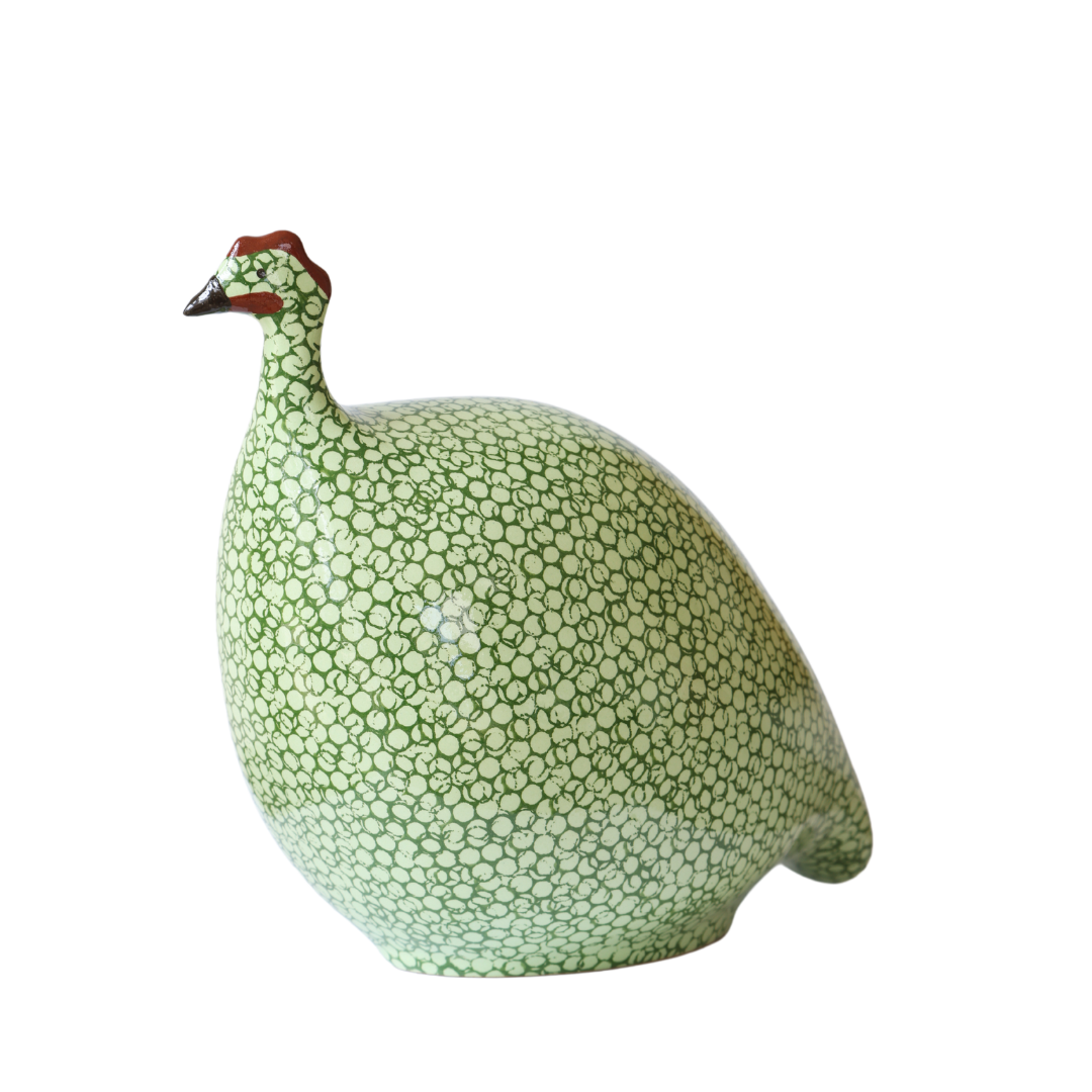 Ceramic Guinea Fowl | Green with green spots | Large
