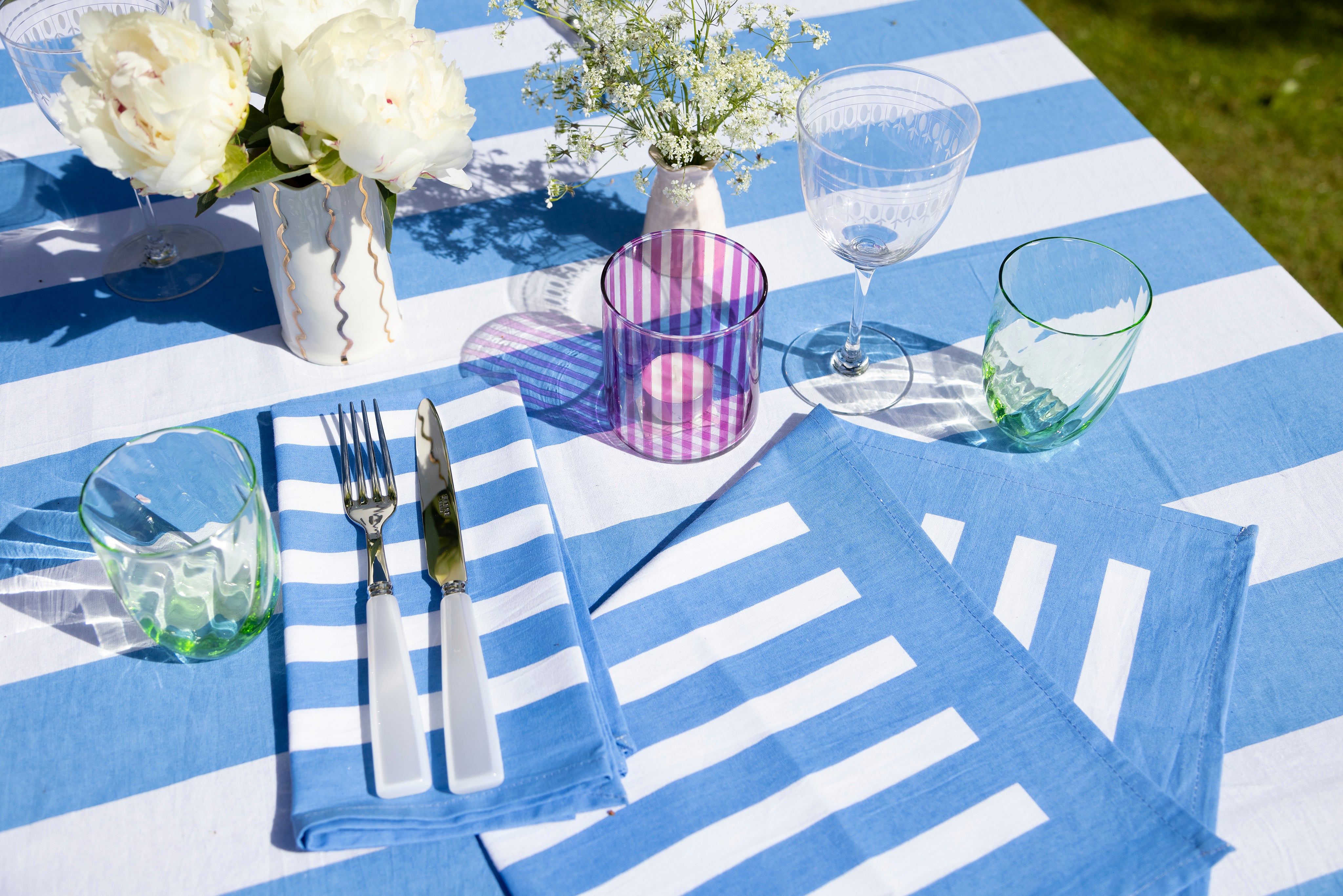 ‘Stripe’ Cotton Table Cloth | Sea Blue