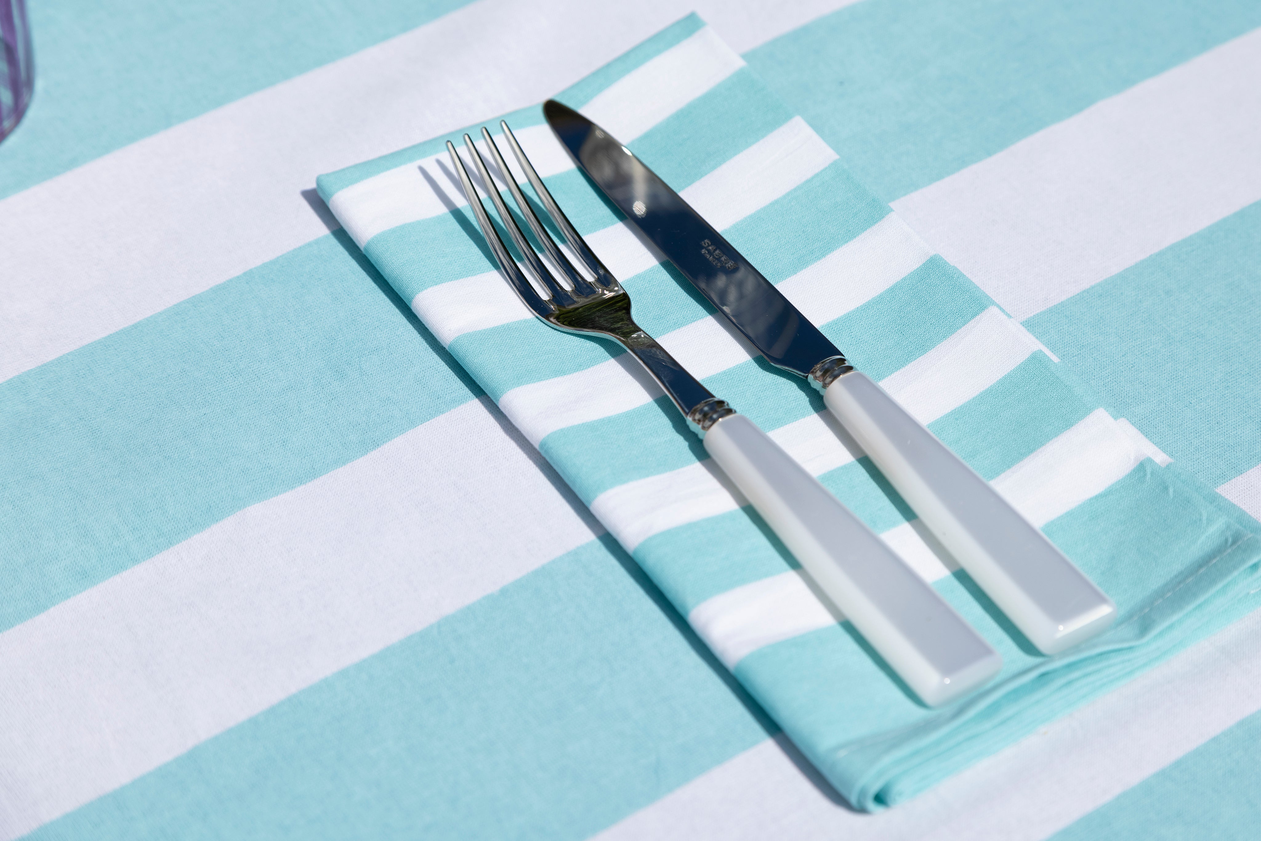 Table cloth| Aqua green striped