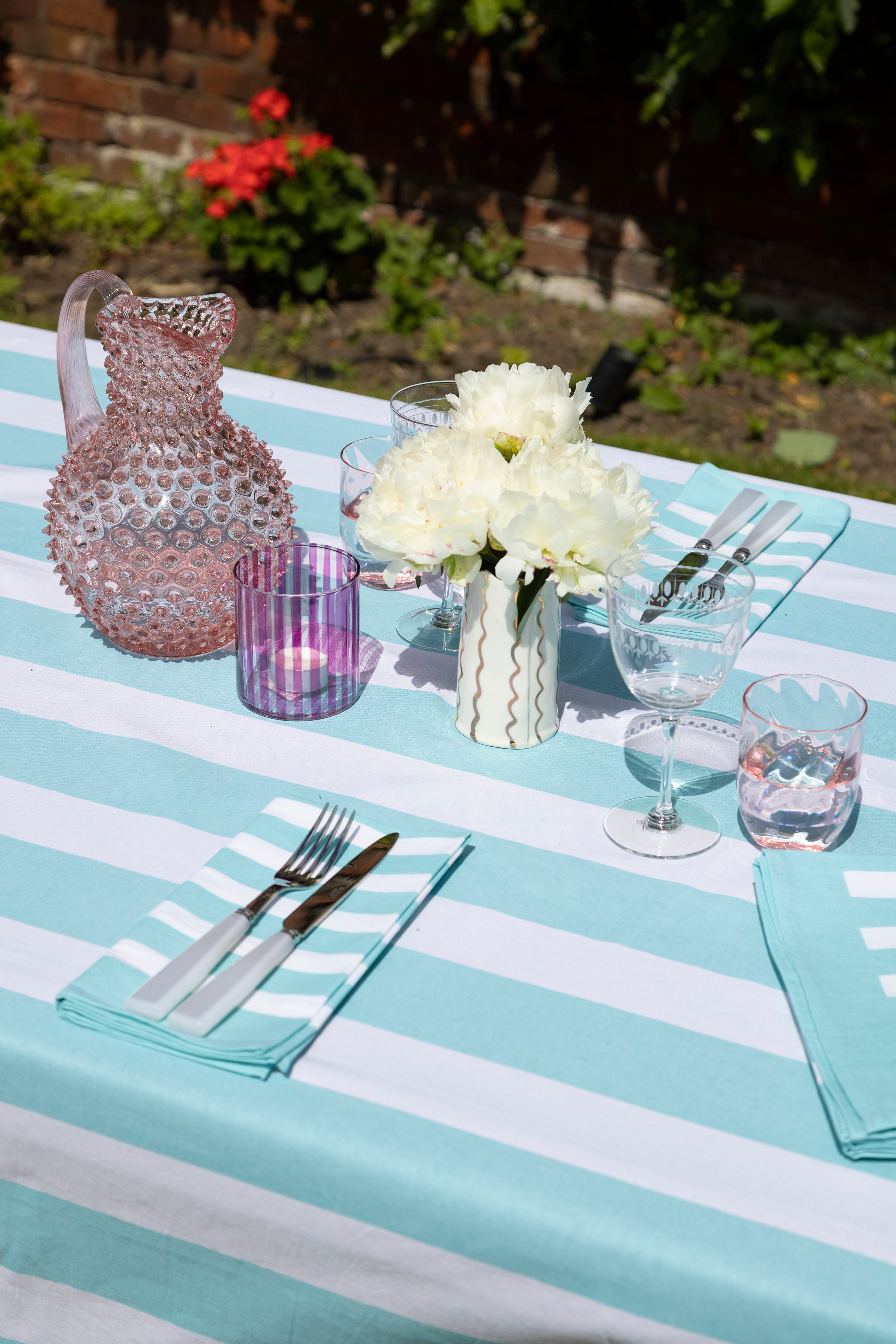 Table cloth| Aqua green striped