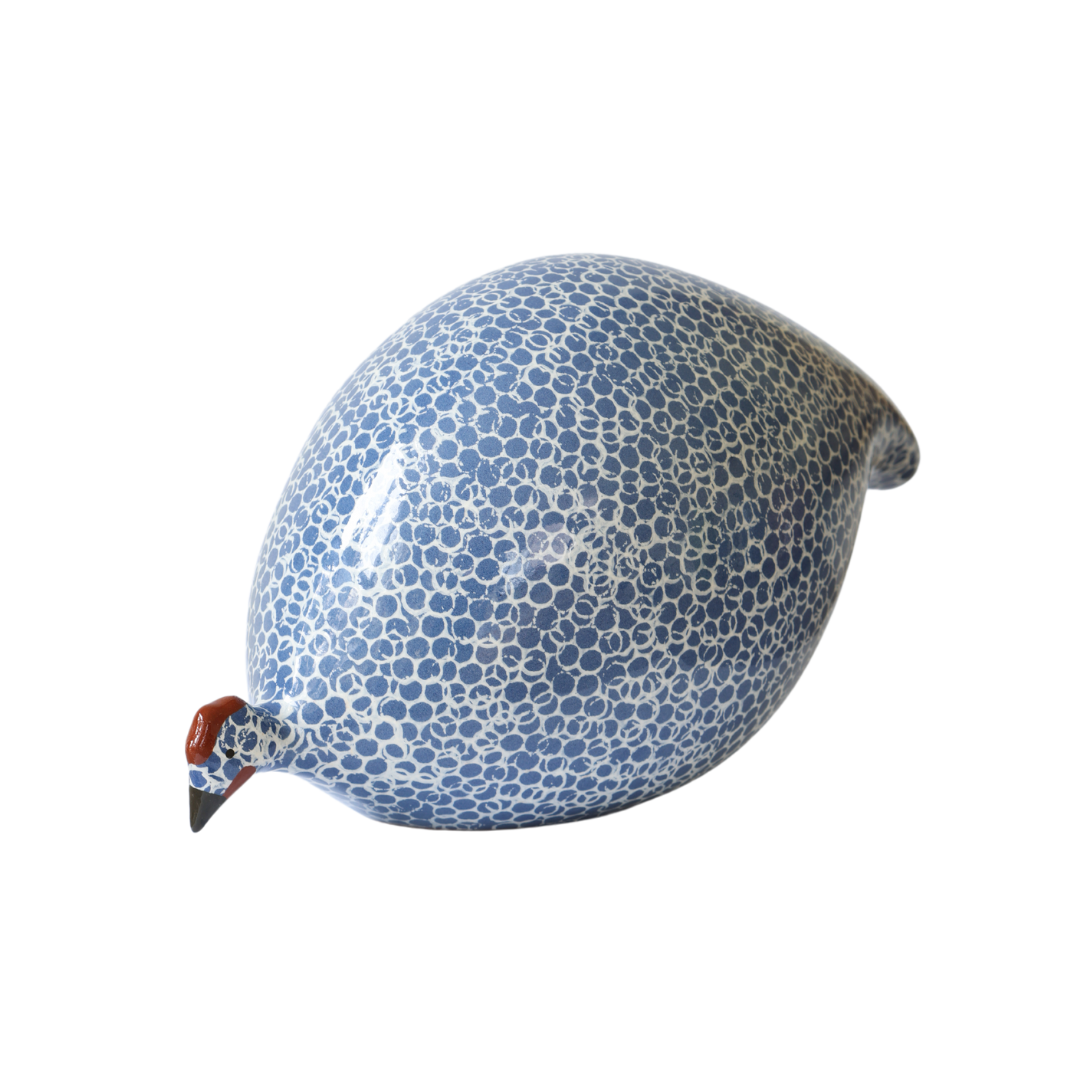 Ceramic Guinea Fowl | Blue with white spots | Pecking