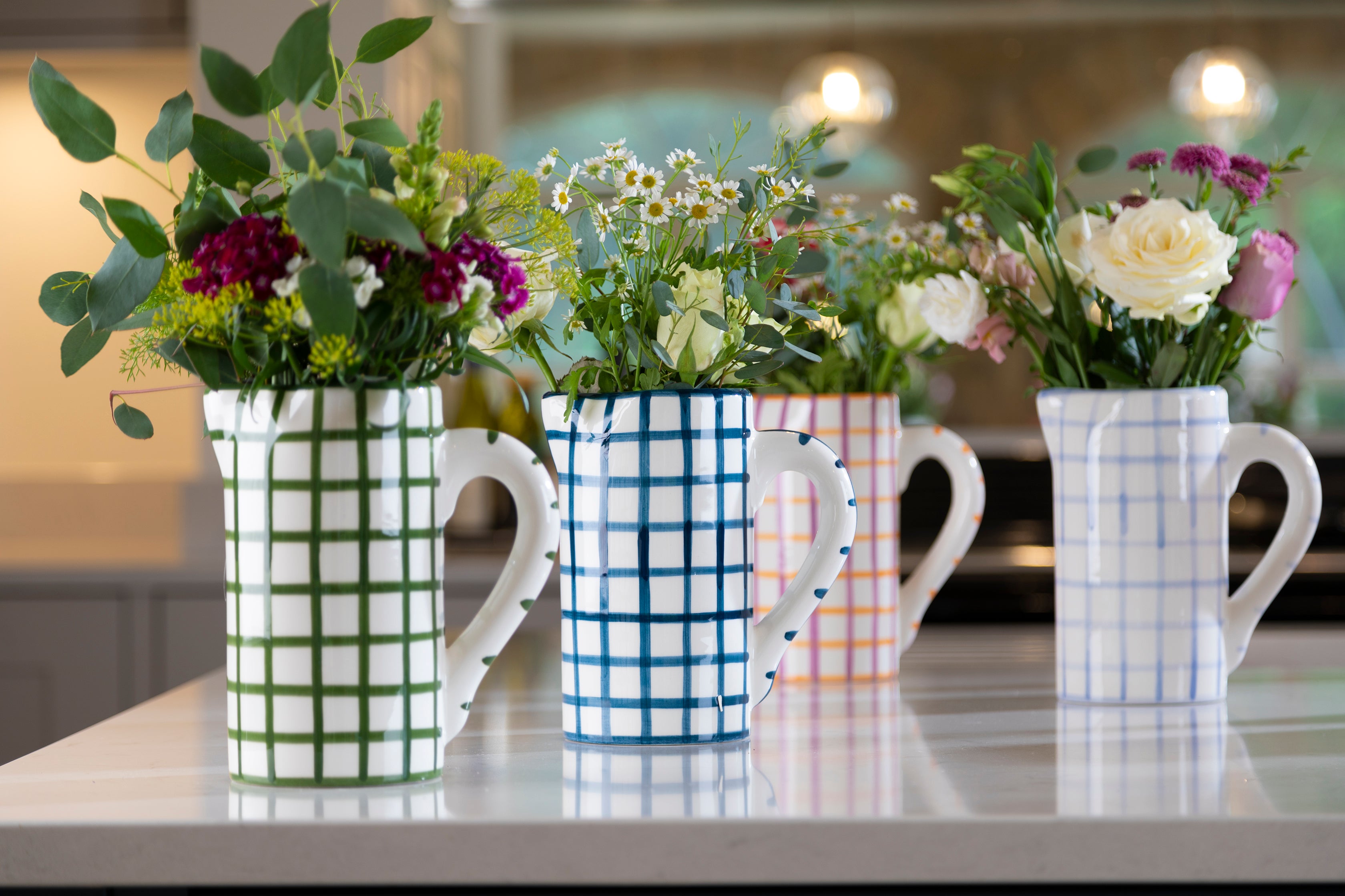 Ceramic jug | Baby blue gingham | Vaisselle