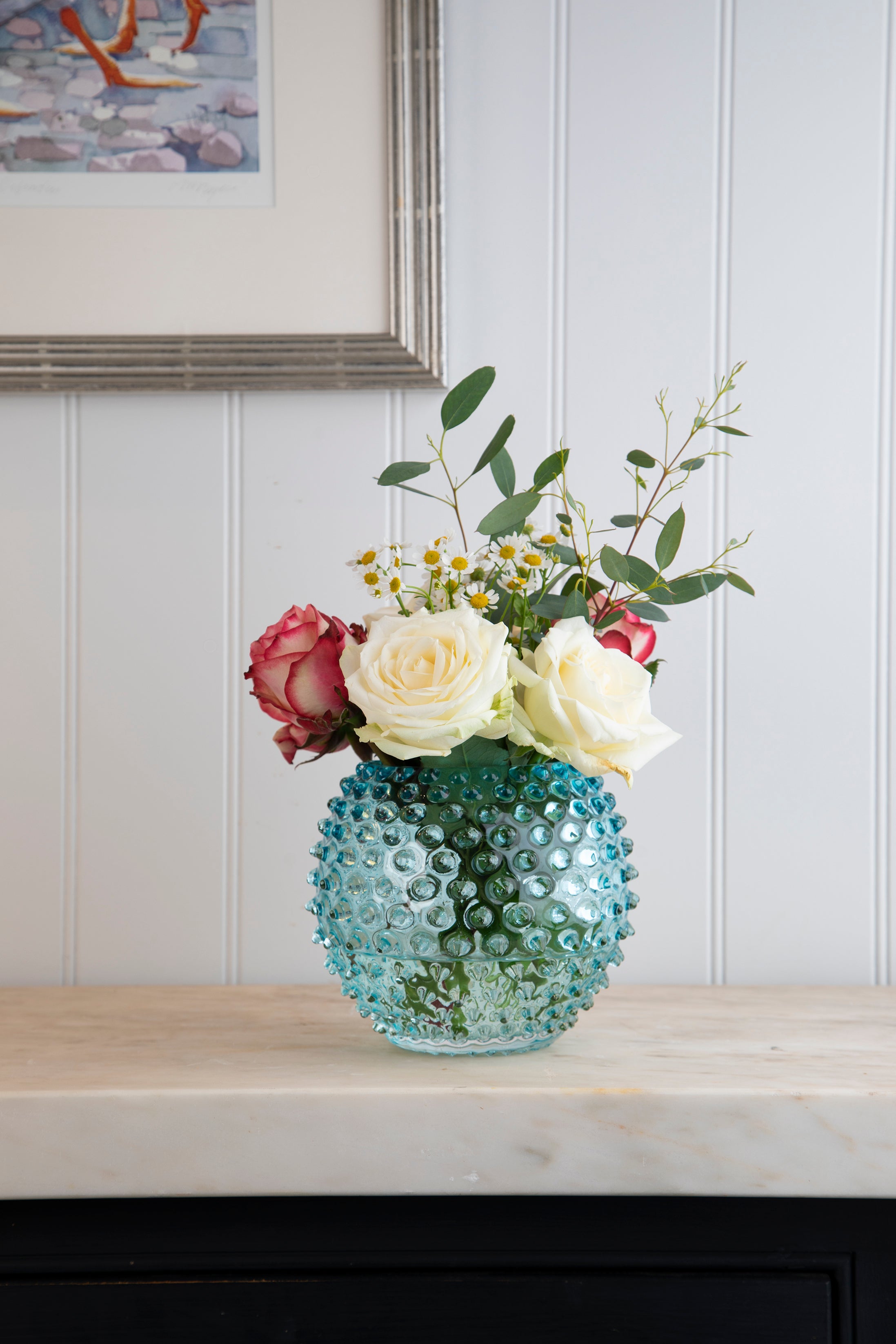 Underlay aquamarine hobnail vase