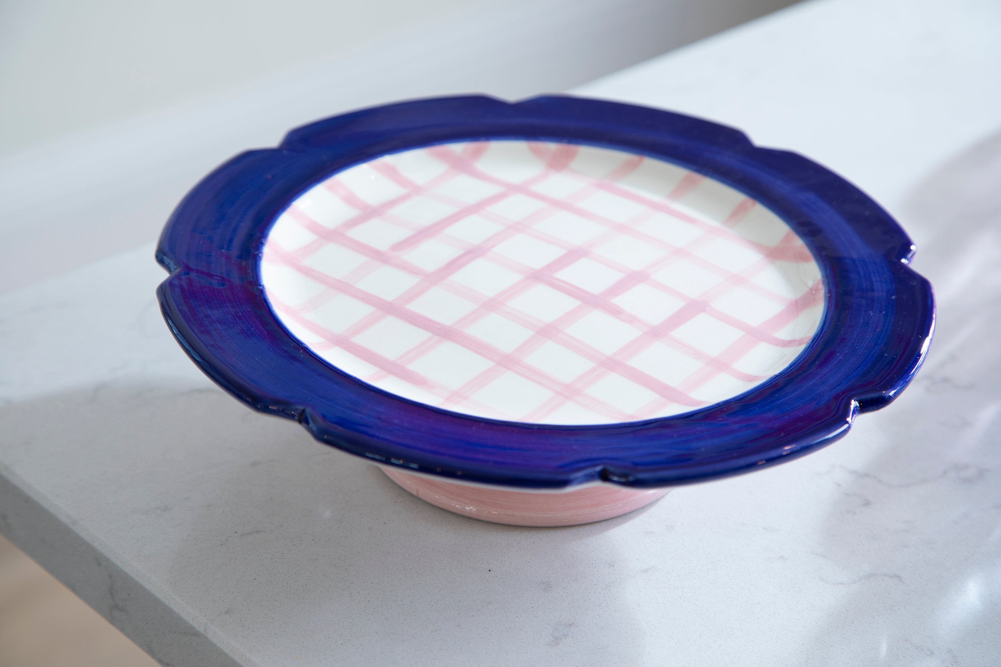 Cake stand | blue and pink gingham | vaisselle