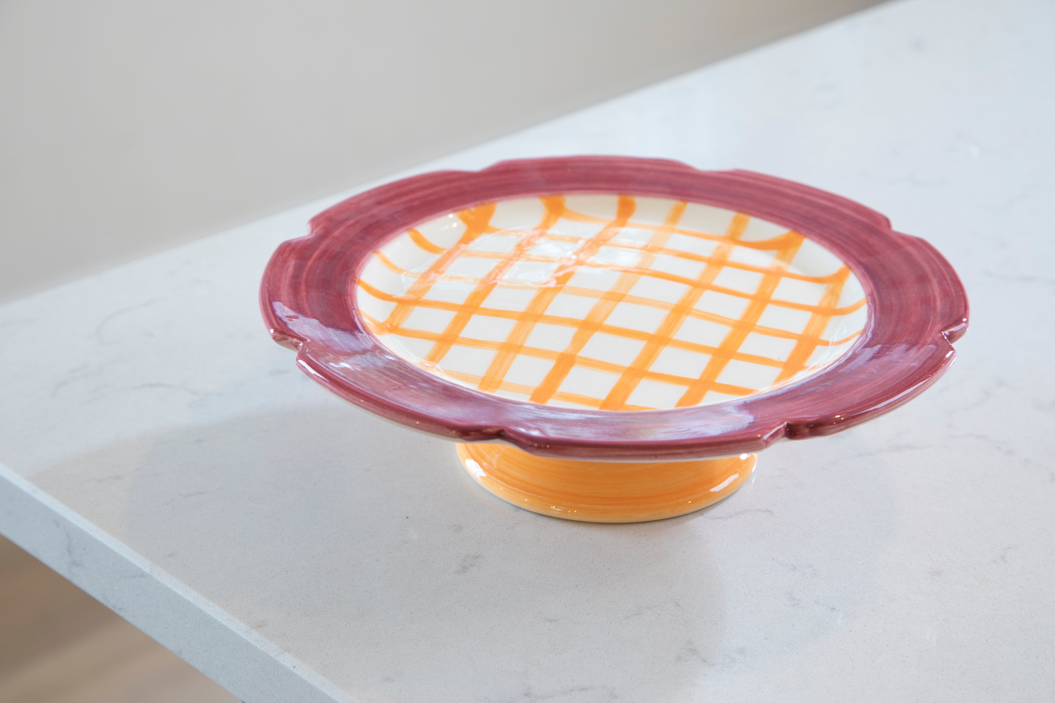 Cake Stand | Burgundy with orange gingham | Vassielle