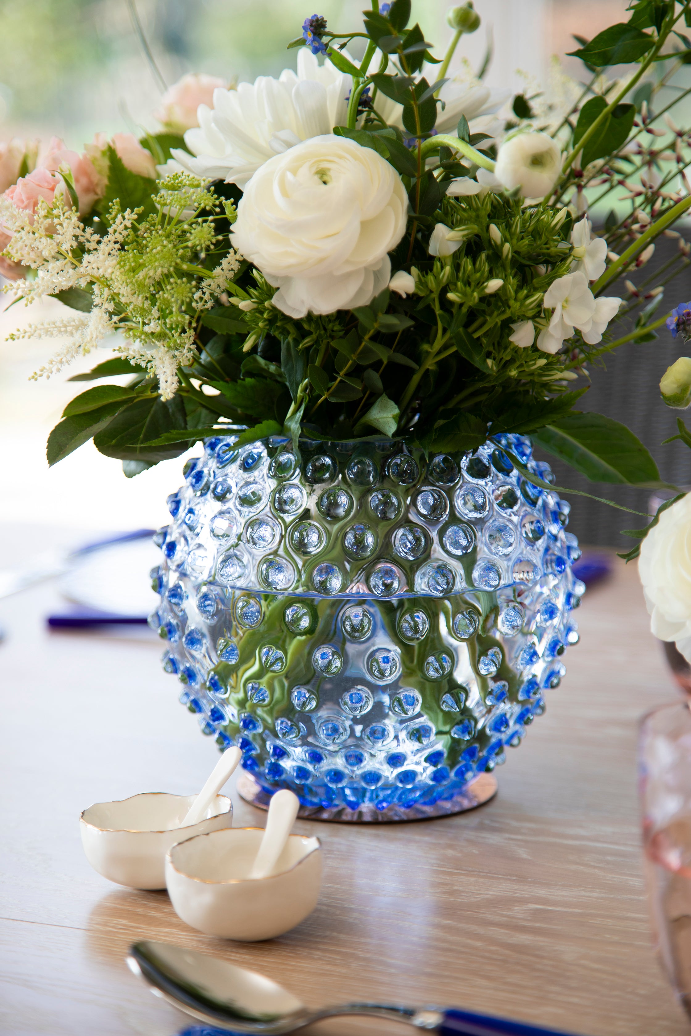 Hobnail crystal vase | light blue | osski