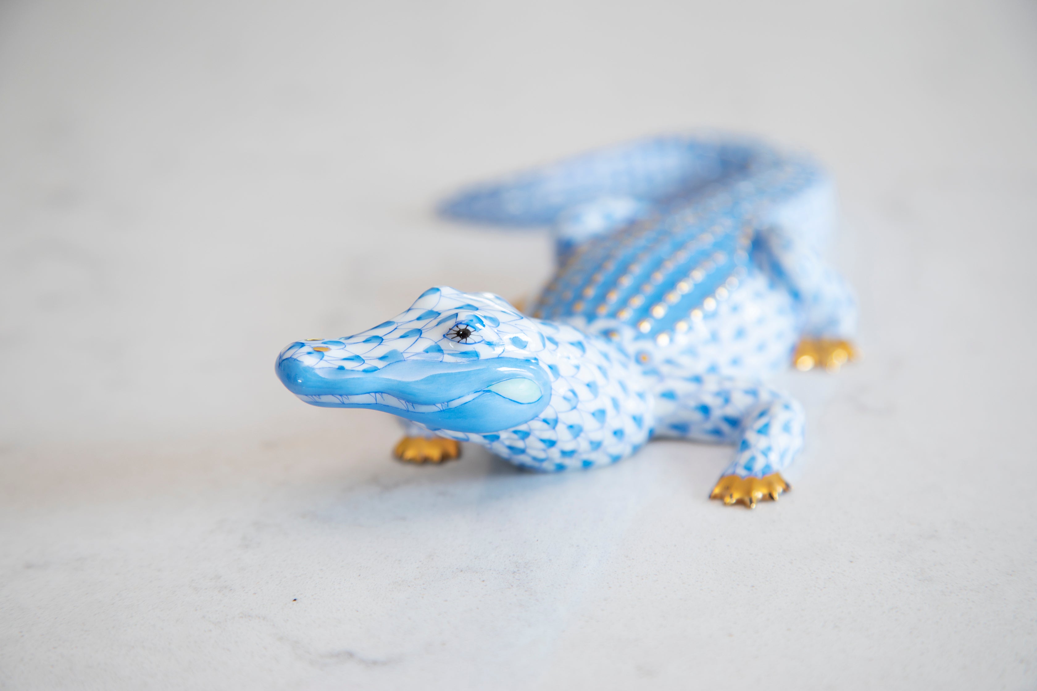 Vintage Herend Alligator Figure |  Blue