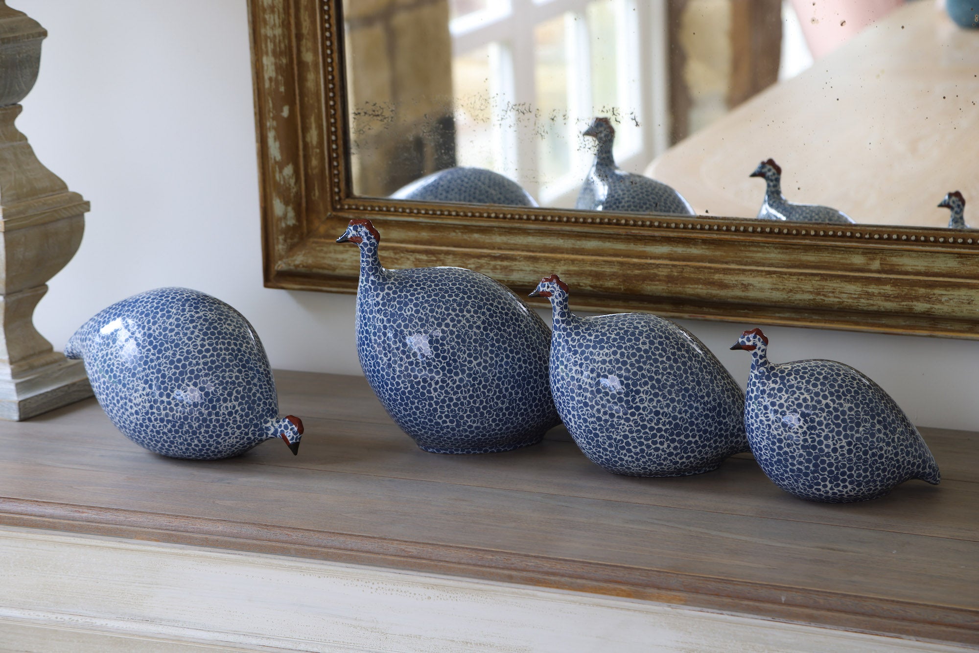Ceramic Guinea Fowl | Blue with white spots | Medium