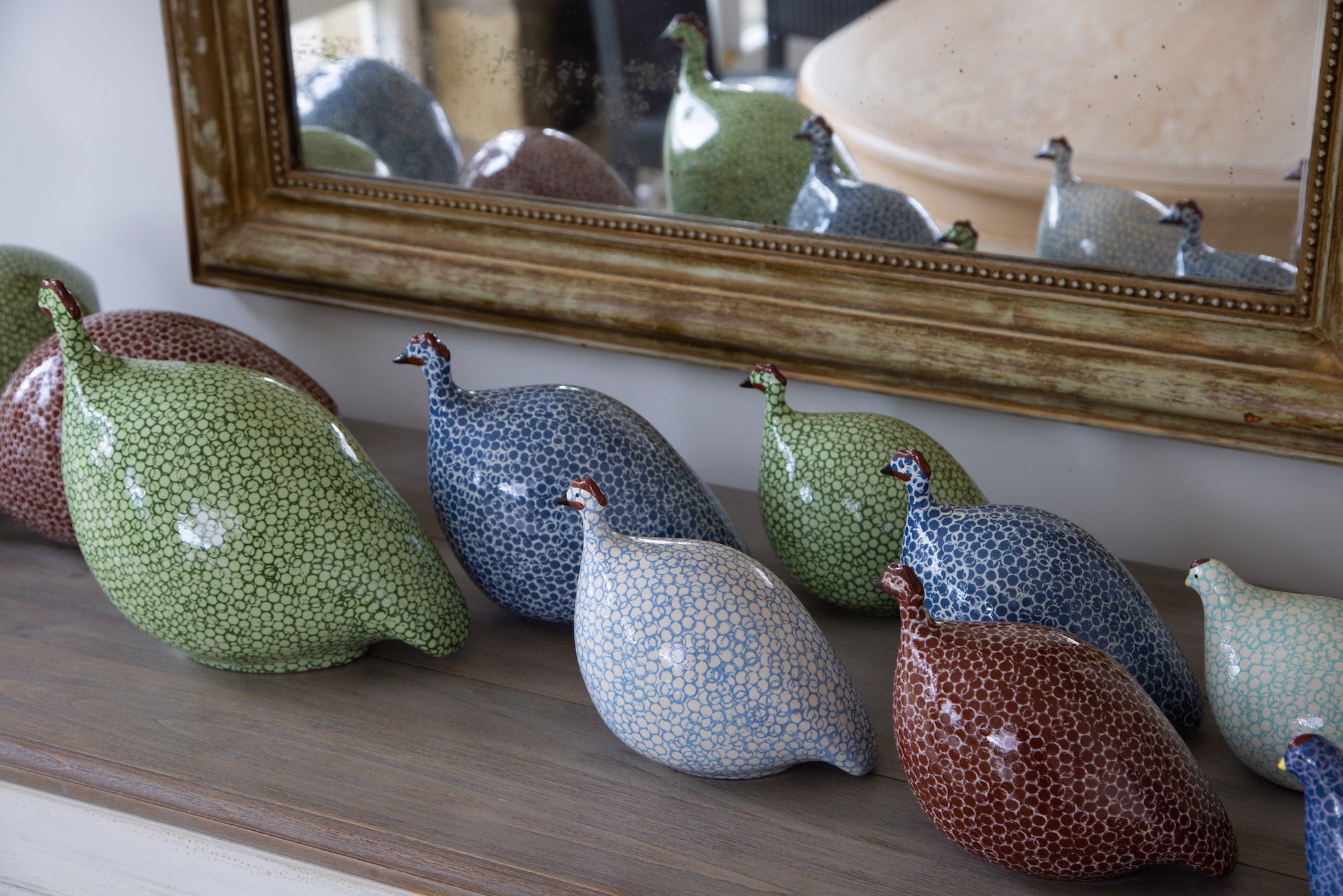 Ceramic Guinea Fowl | Green with green spots | Medium