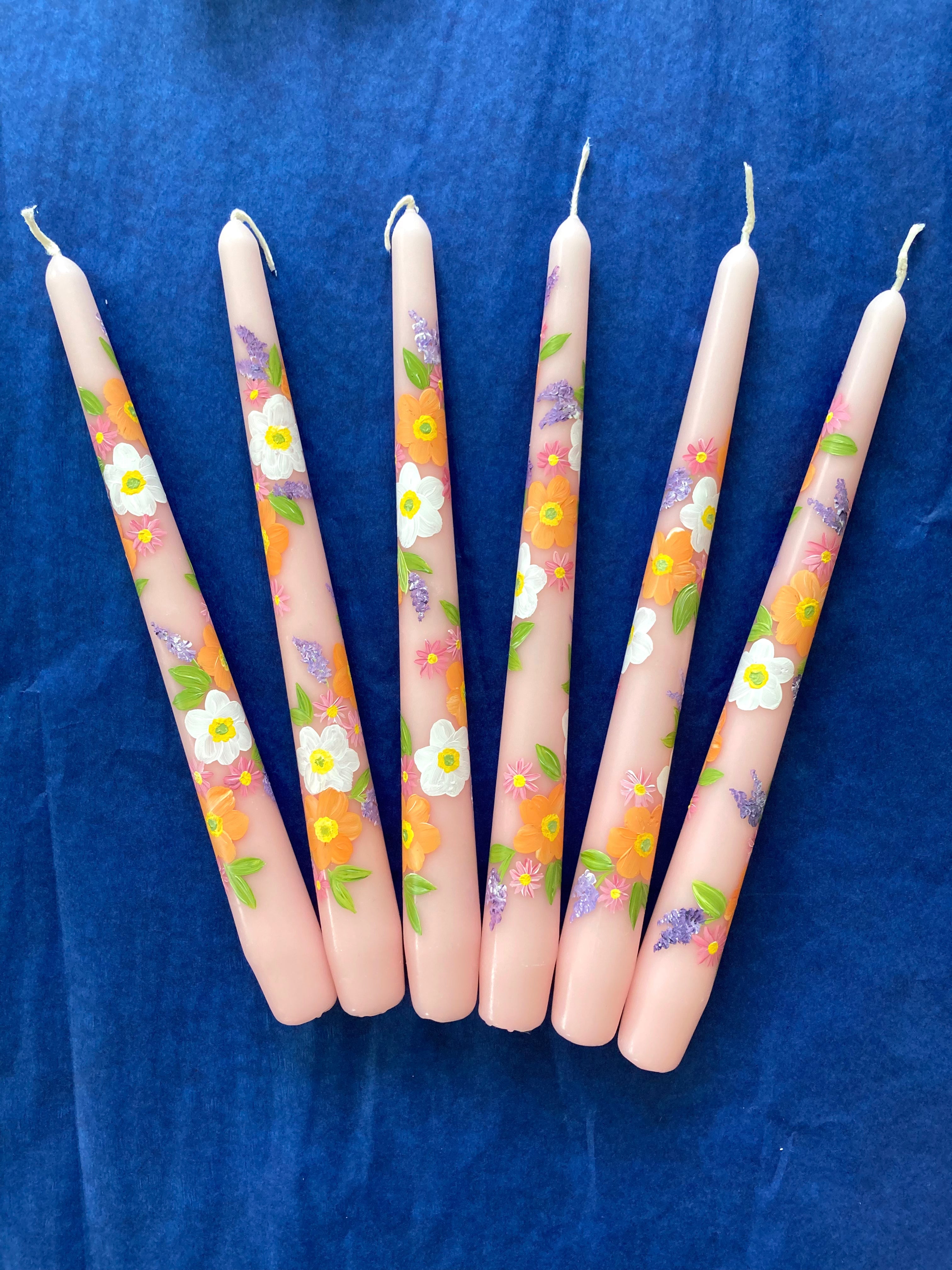 Hand painted candles | Pink with flowers