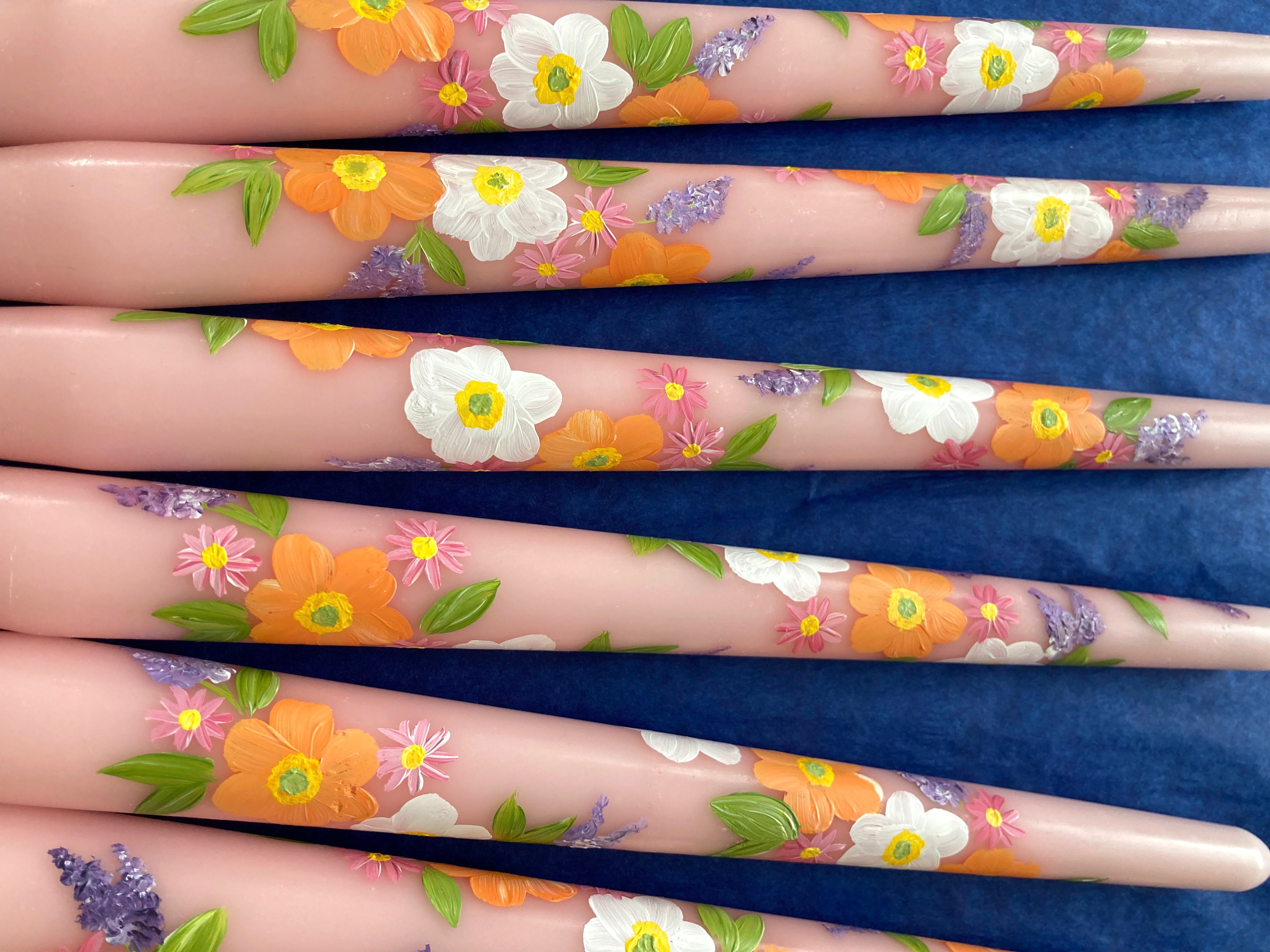 Hand painted candles | Pink with flowers