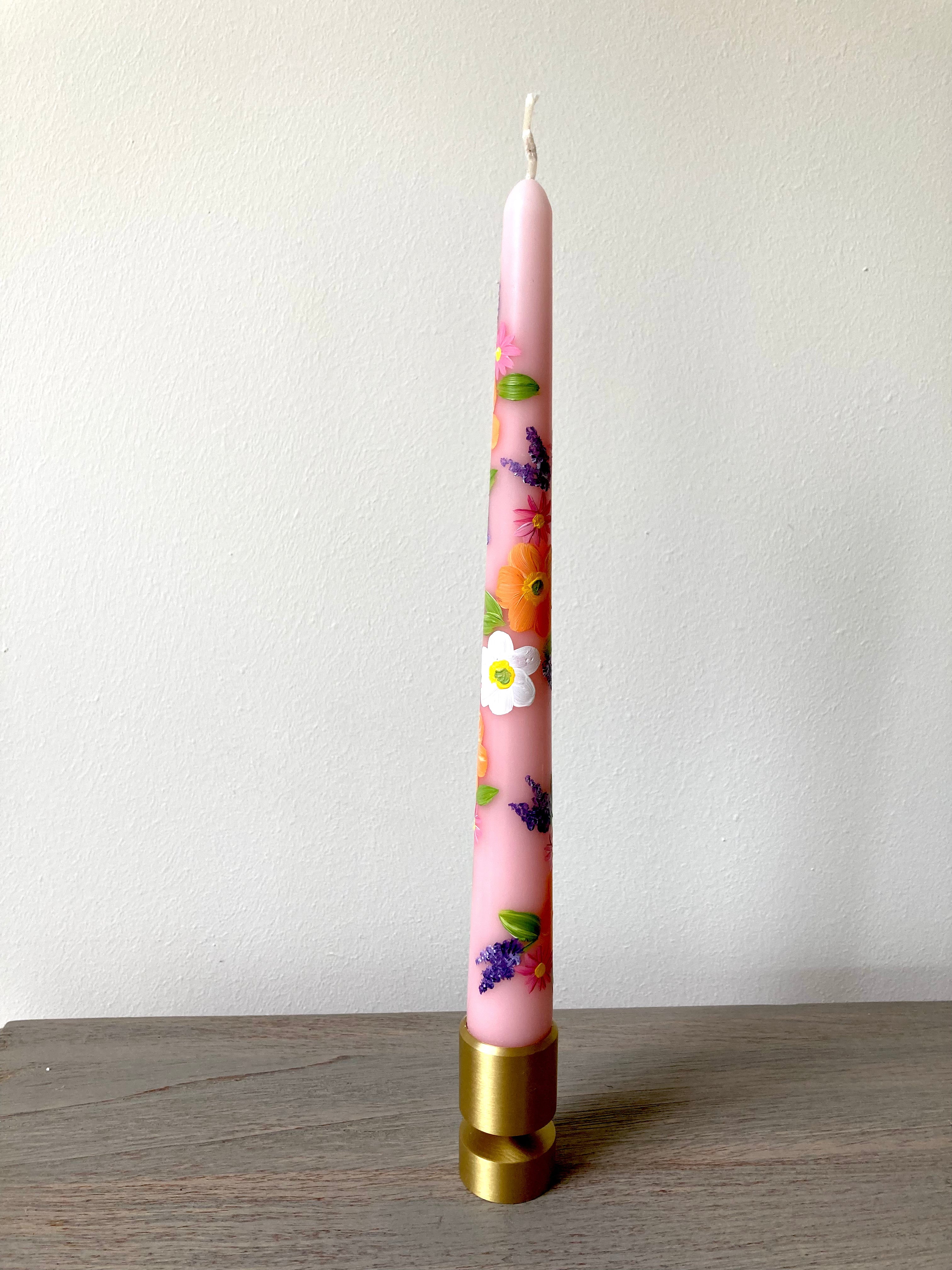 Hand painted candles | Pink with flowers