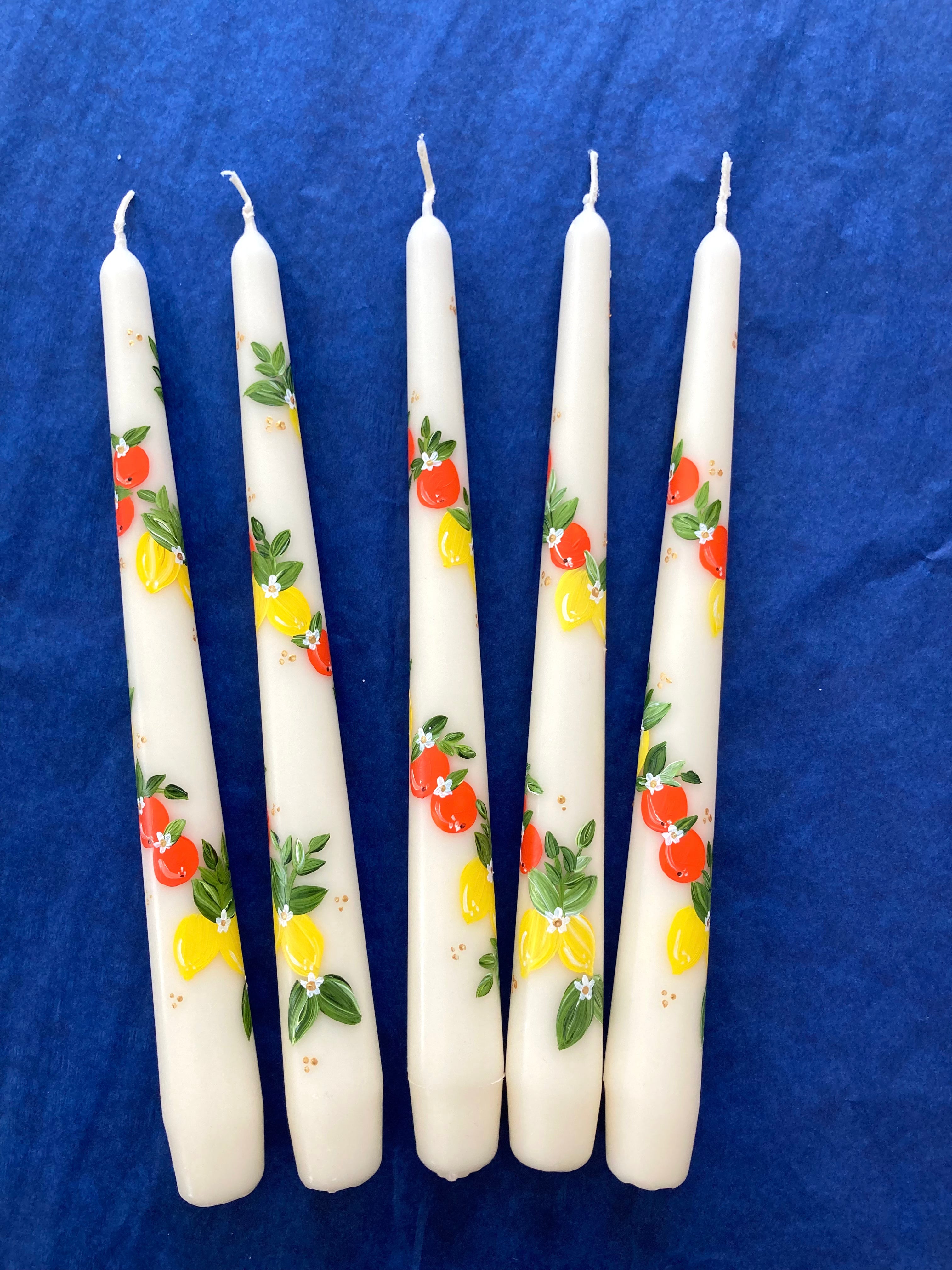 Hand painted candle | ivory with oranges and lemons | osski