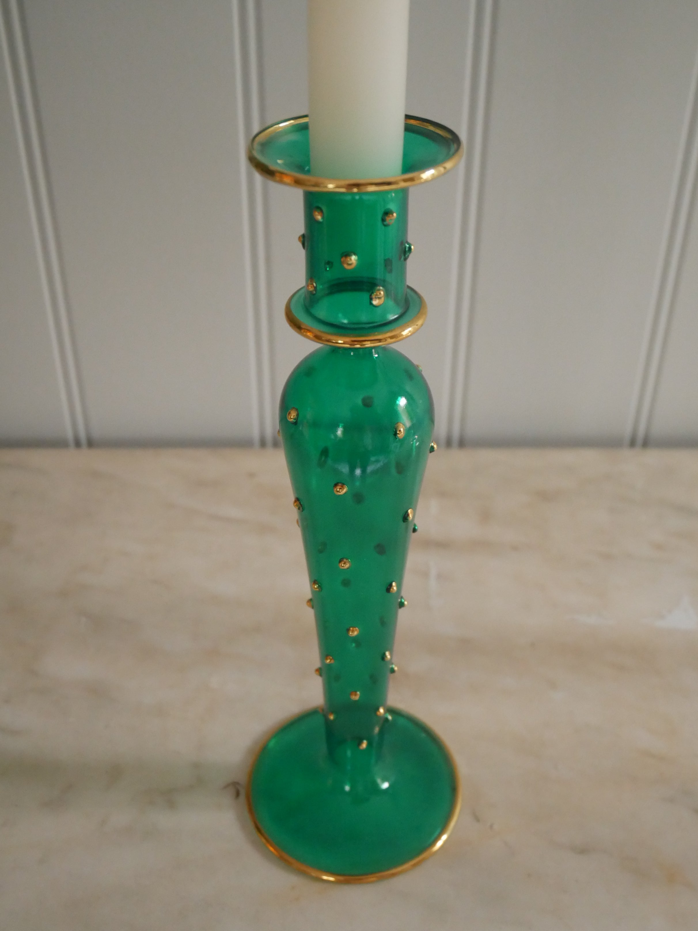 candle Holder | green with gold details | Osski