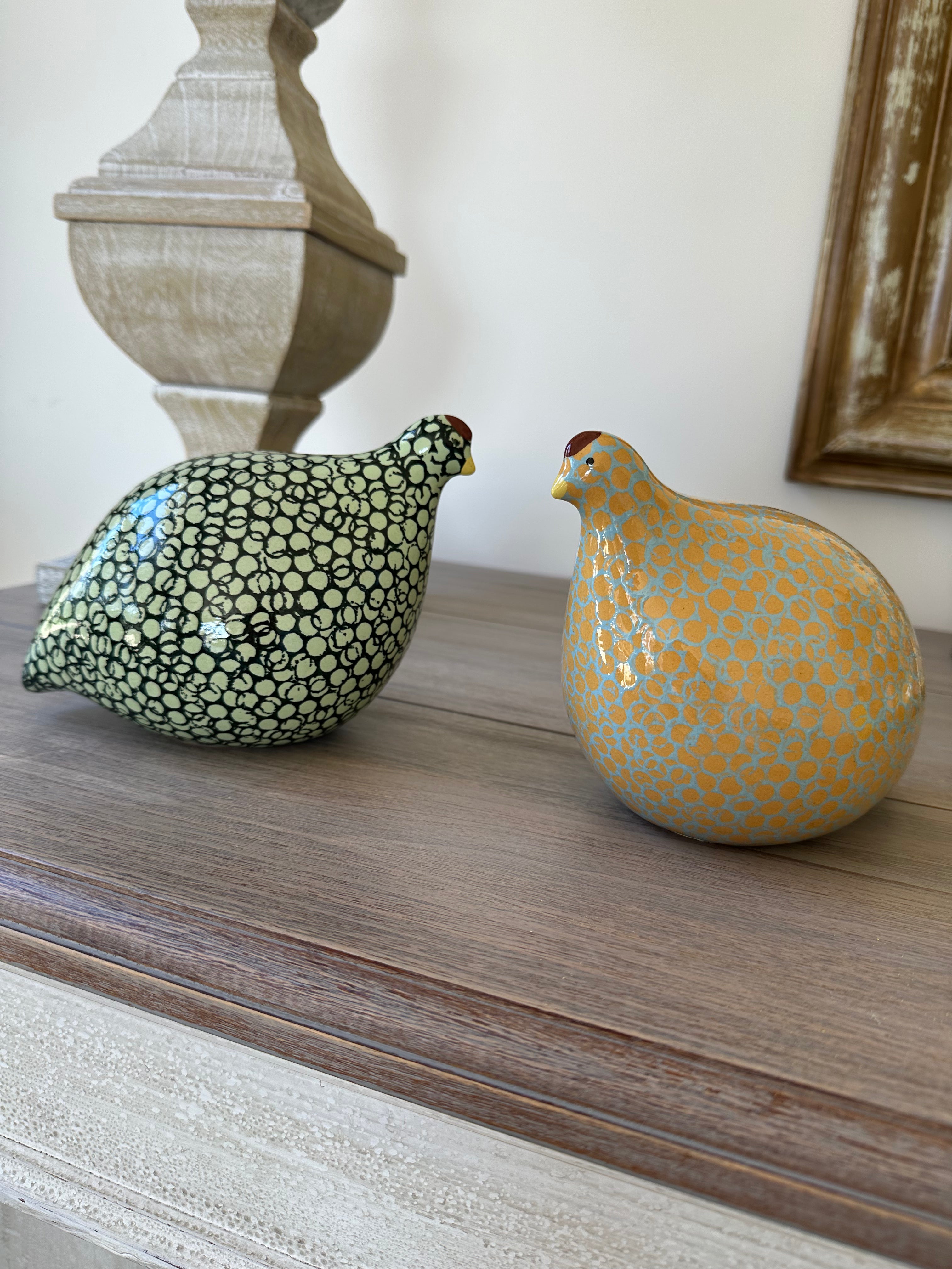 Ceramic Quail | Turquoise with yellow spots