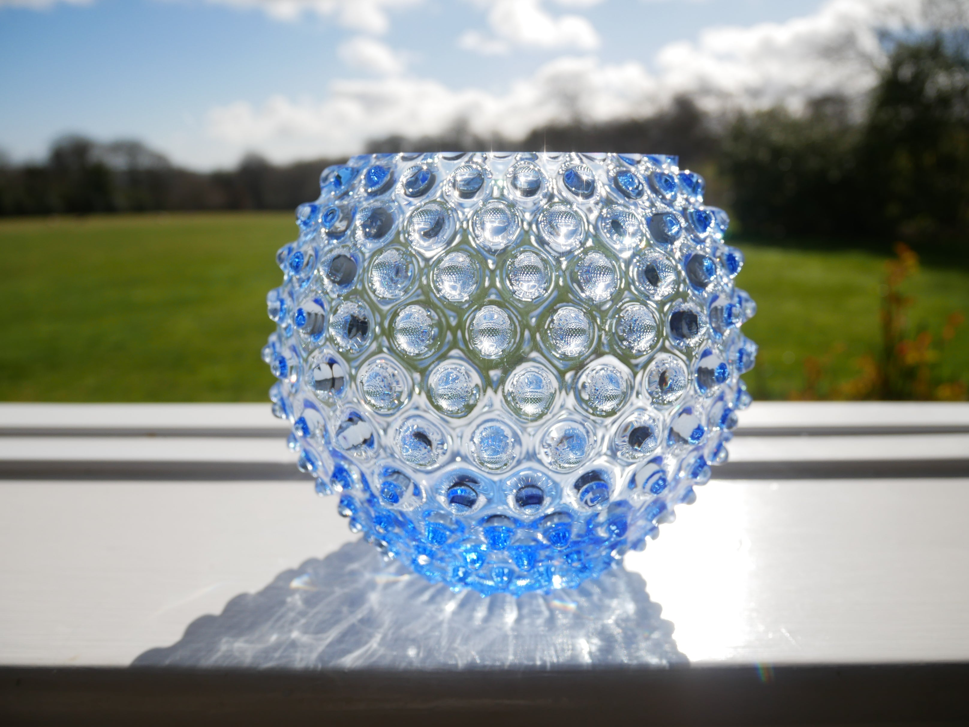 Hobnail crystal vase | light blue | osski