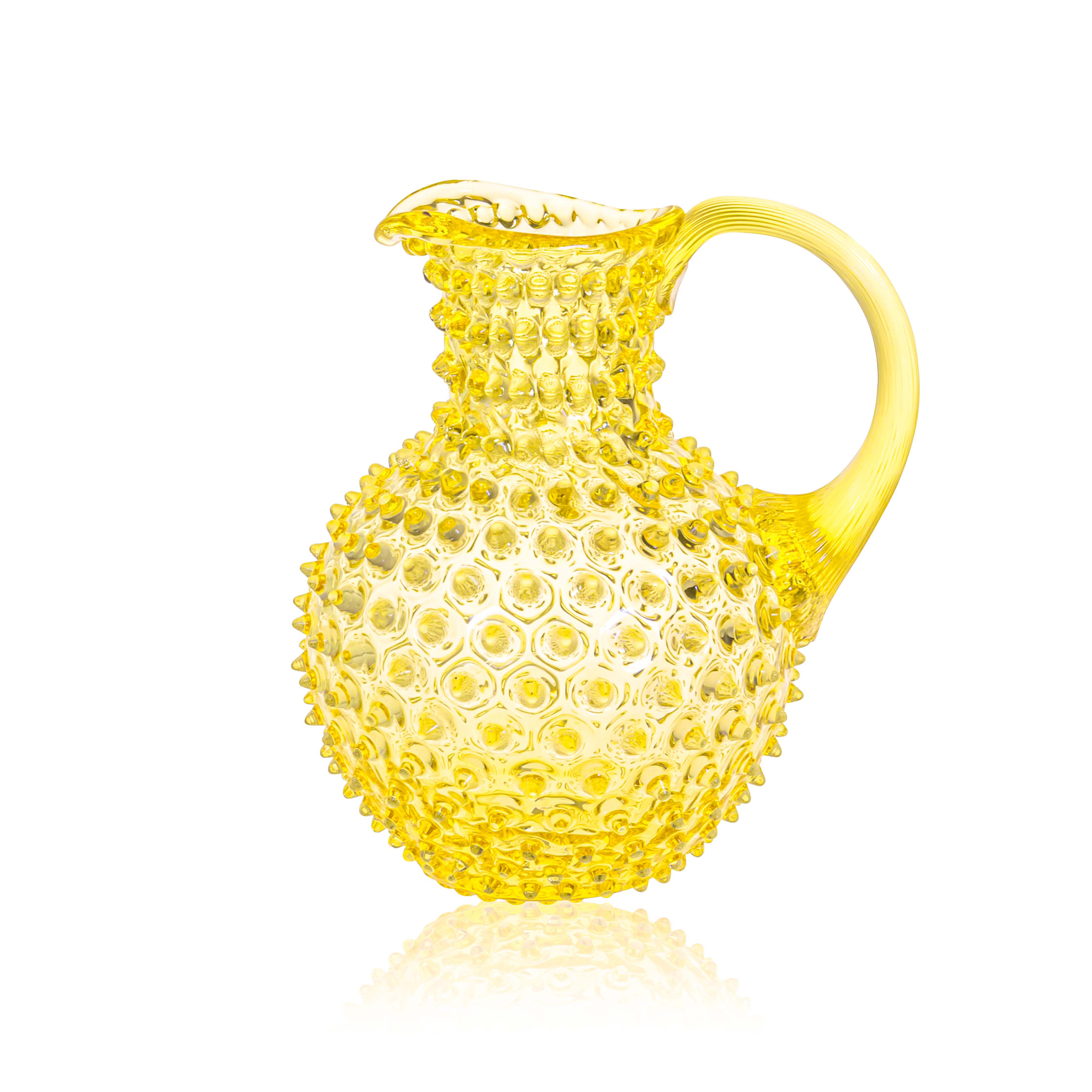 Yellow hobnail glass jug