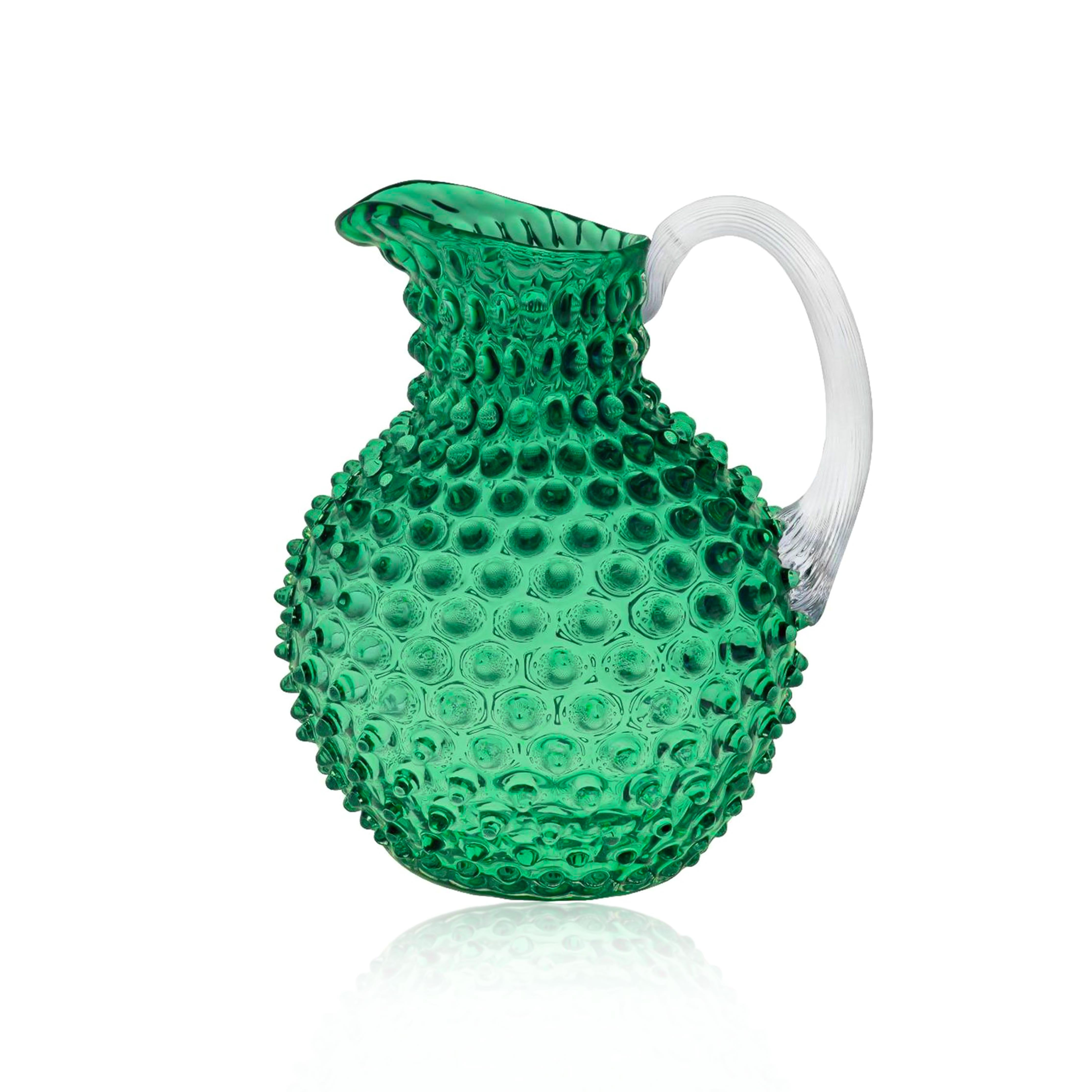 Underlay dark green hobnail glass jug