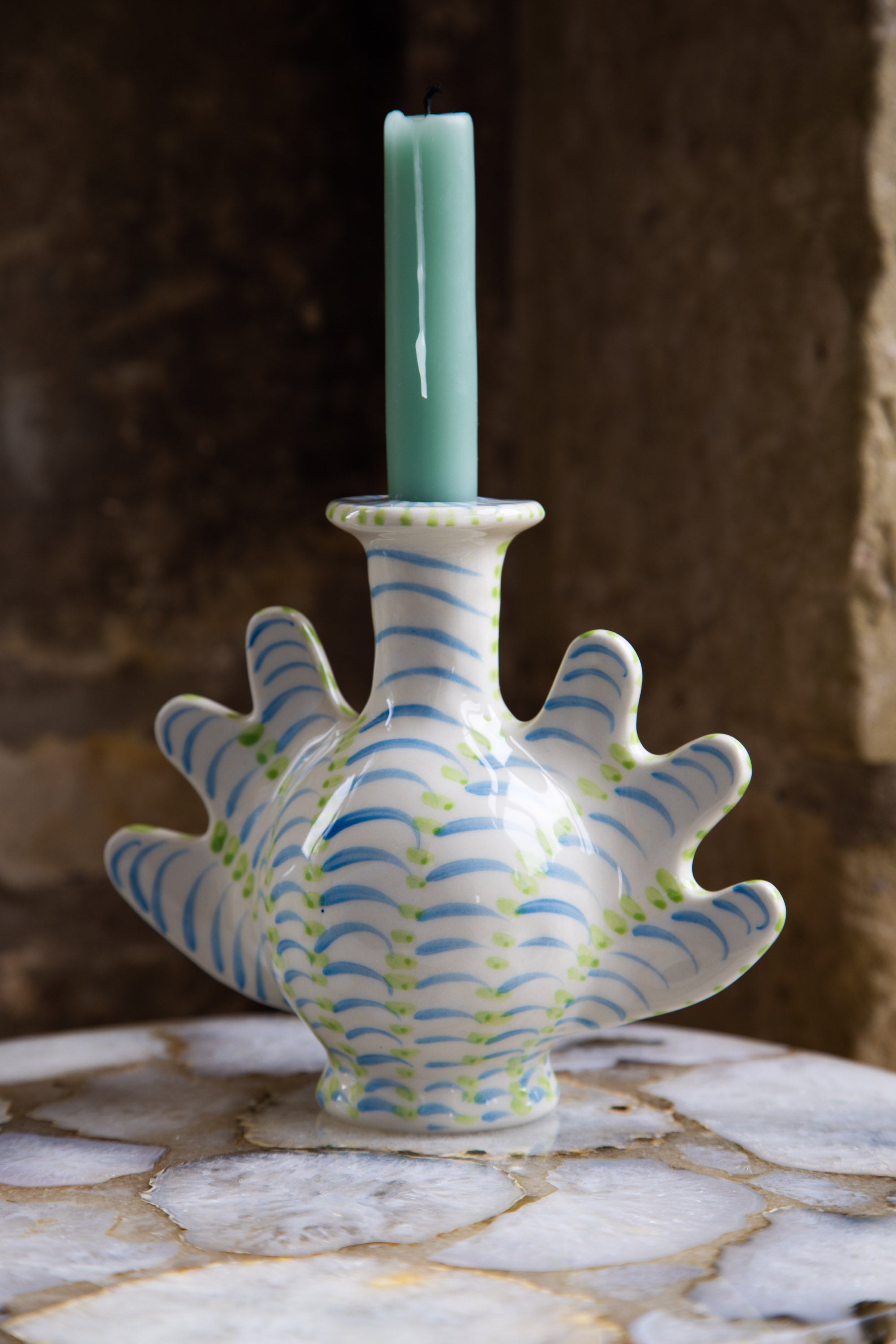 Shellegance Candle Holder | Medium | Green & Blue