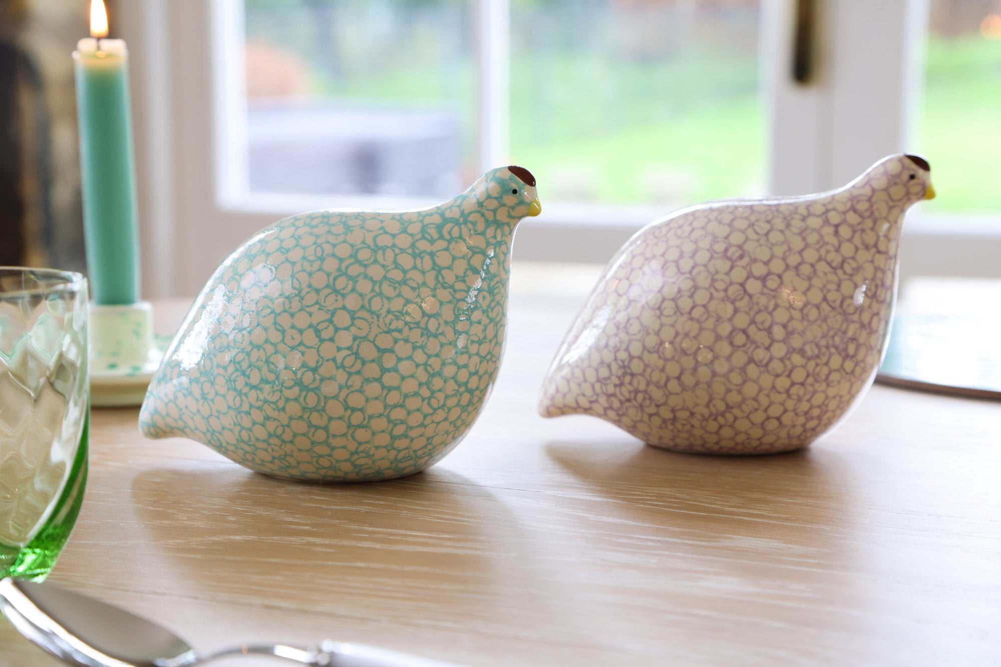 Ceramic Quail | White with lilac spots