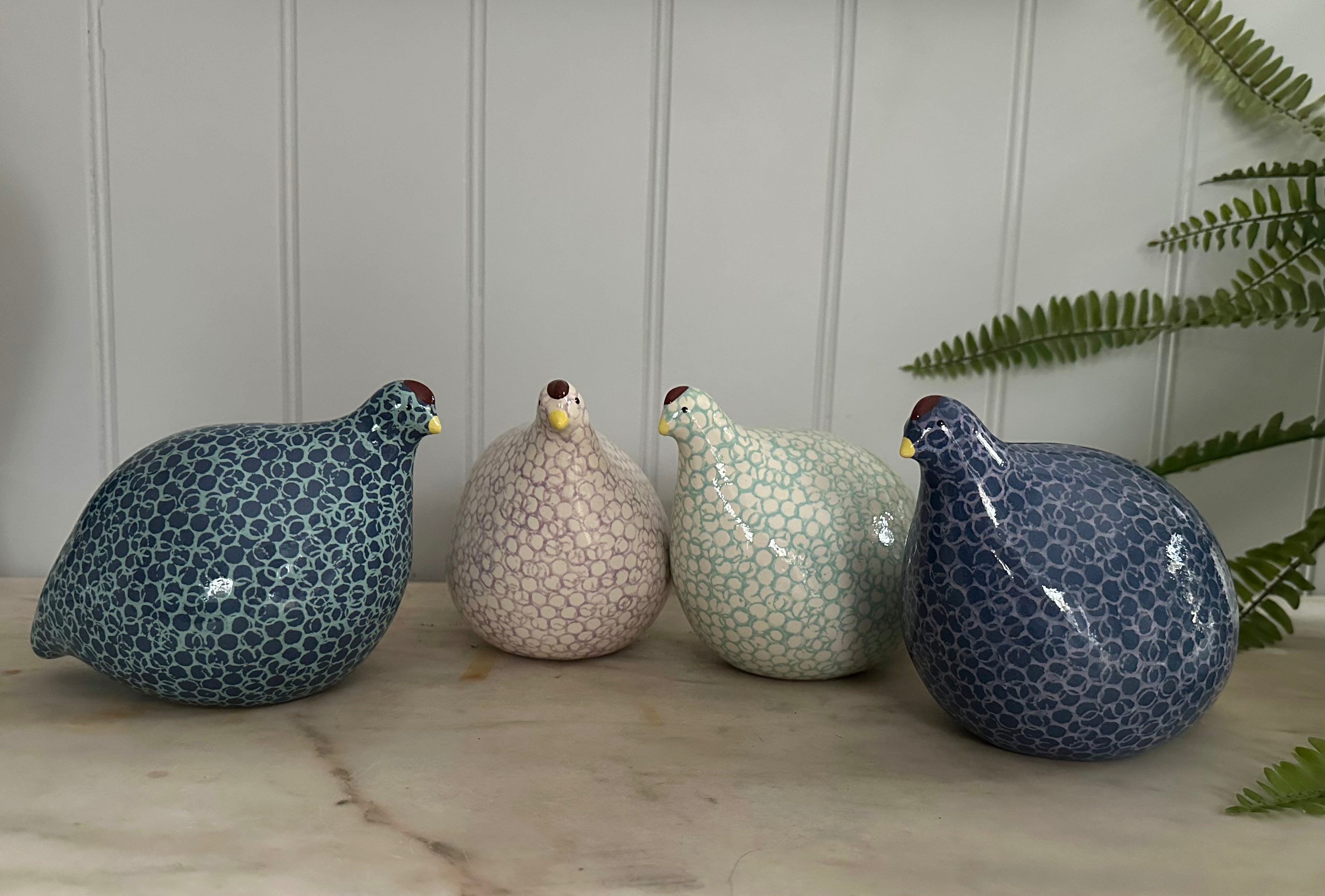 Ceramic Quail | White with lilac spots