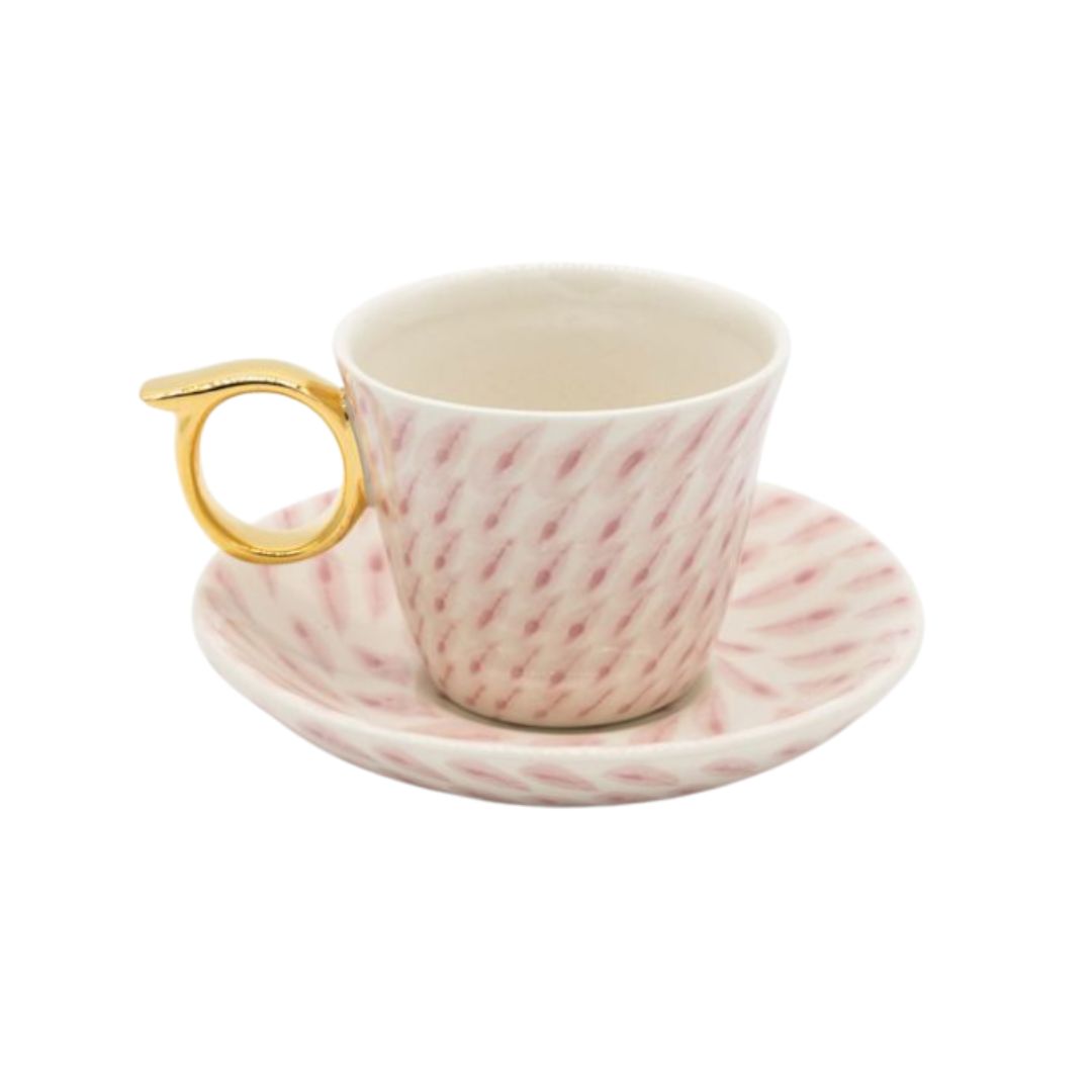Small tea cup & saucer | Pink dash, Miranda Berrow | osski