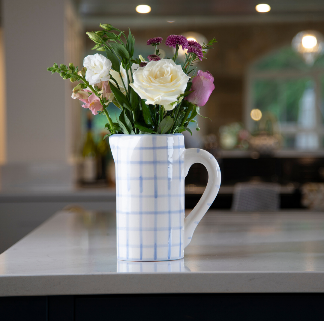 Ceramic jug | Baby blue gingham | Vaisselle