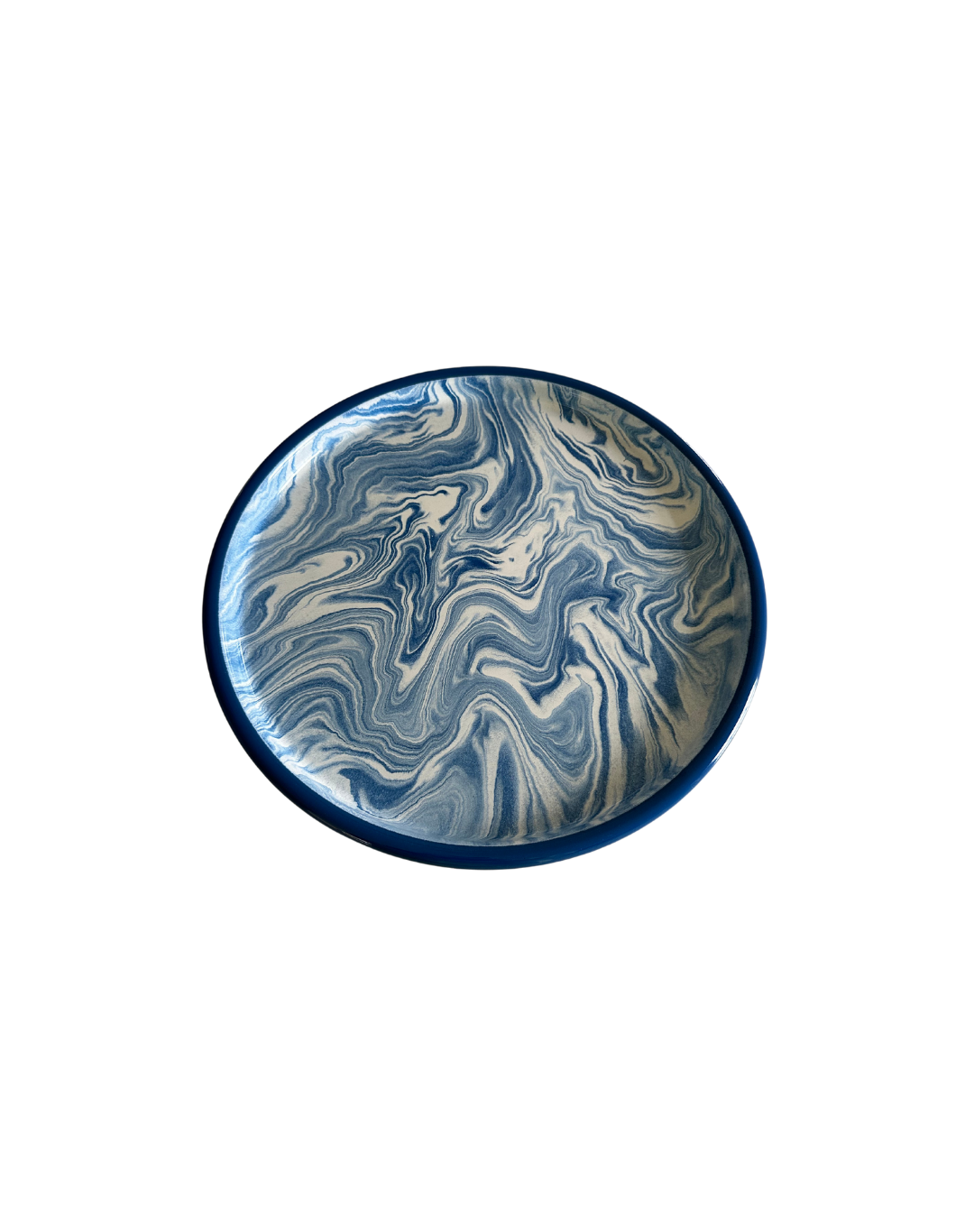 Marble Round Enamel Serving Tray | Blue