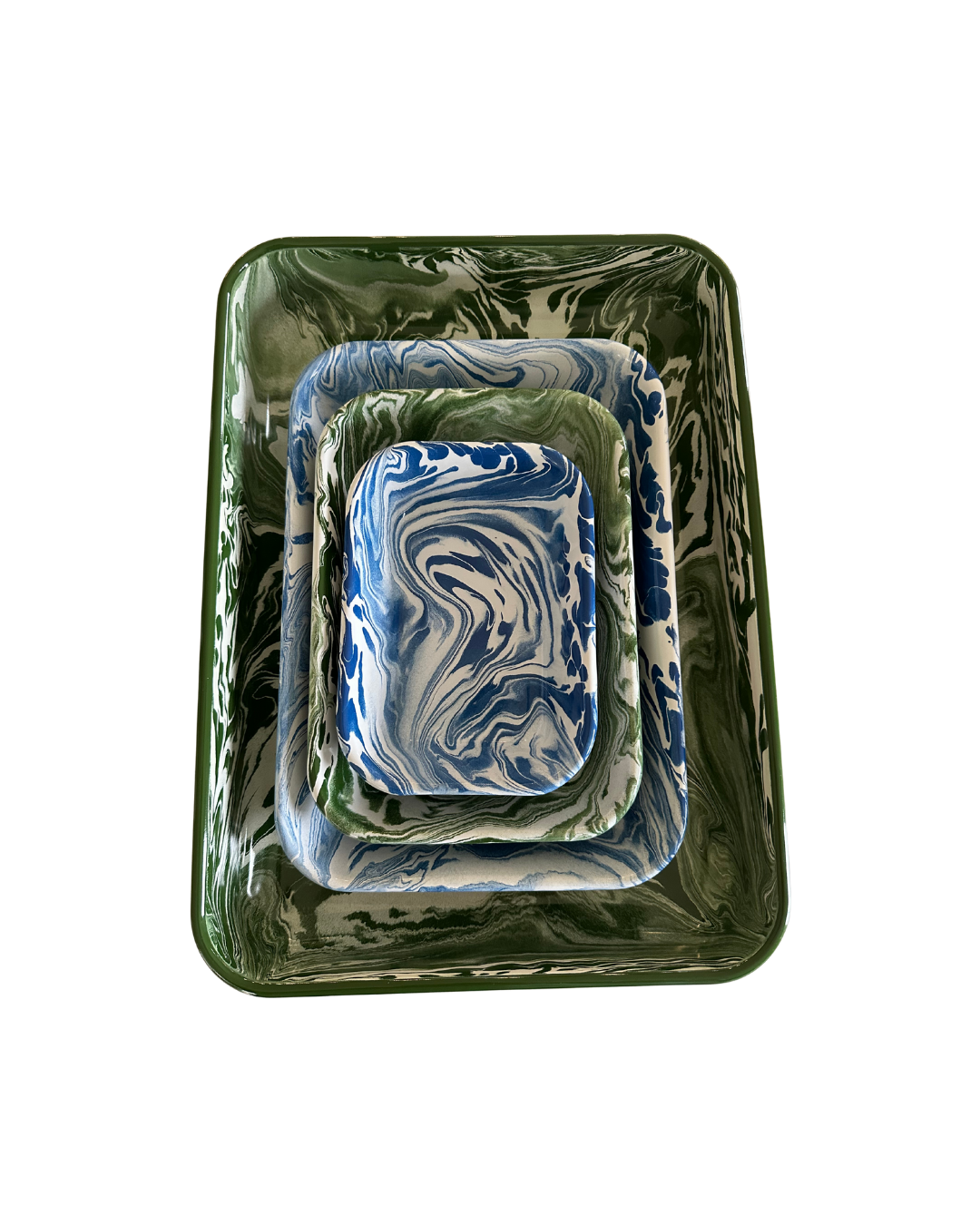 Collection of enamel marble dishes